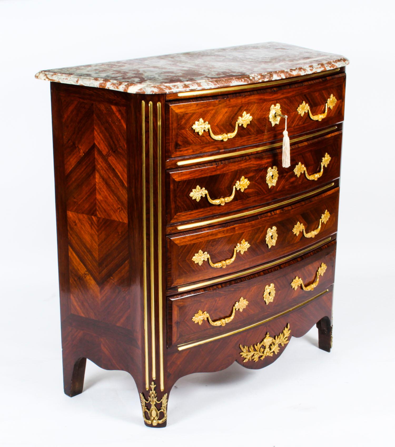 Antique Marble Topped Ormolu-Mounted Goncalo Alves Commode Chest, 19th Century 12