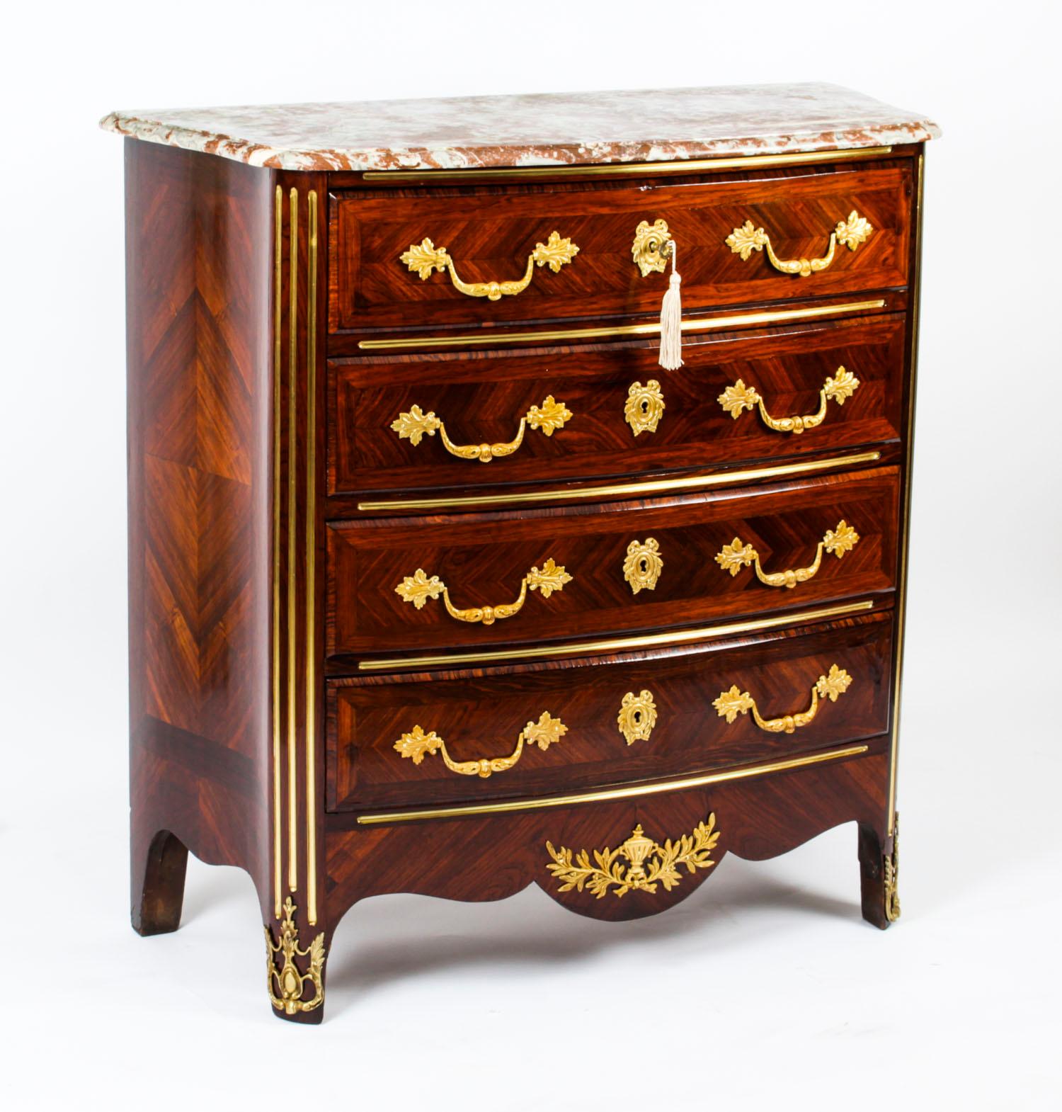Antique Marble Topped Ormolu-Mounted Goncalo Alves Commode Chest, 19th Century 14