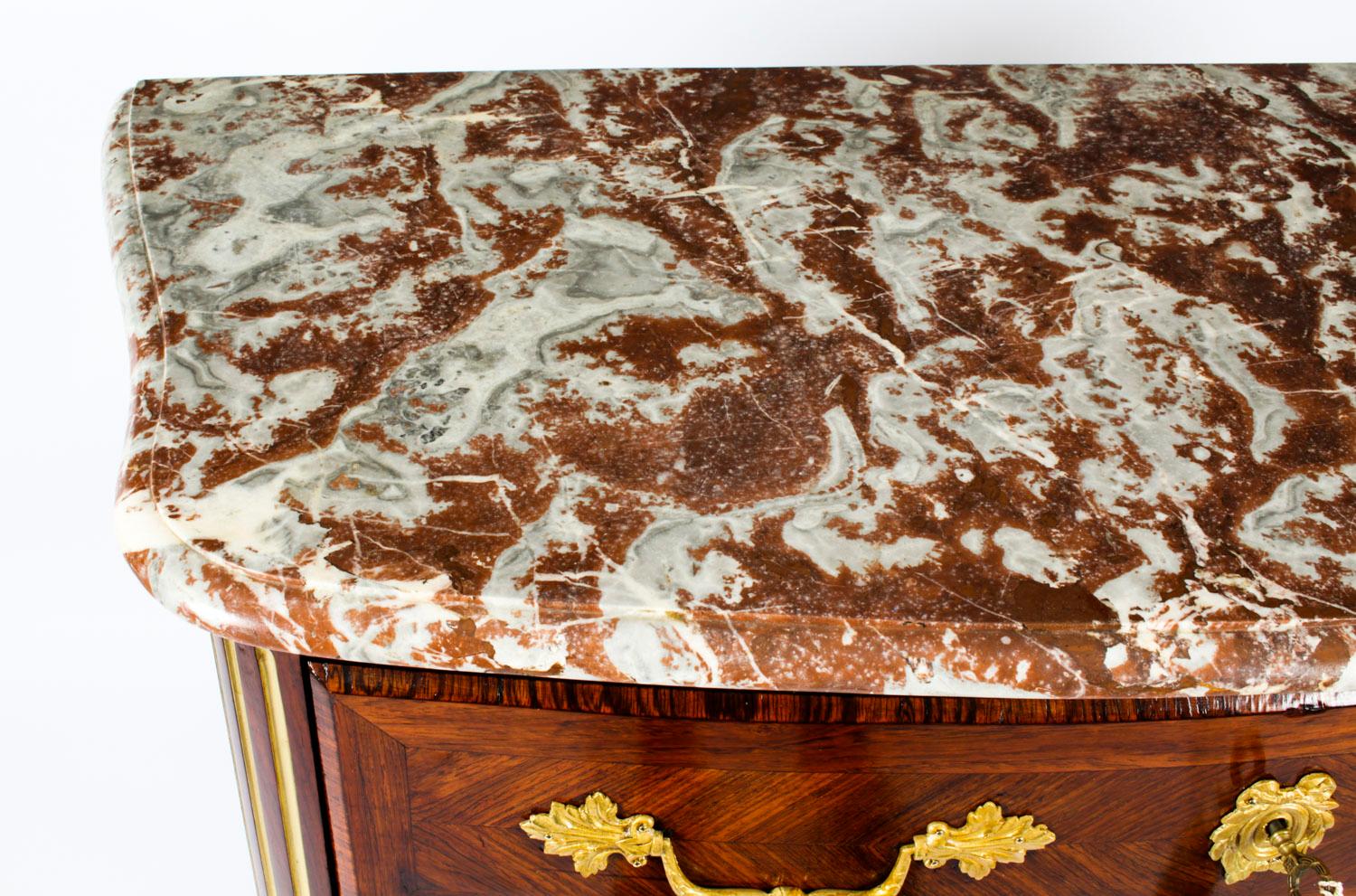 Late 19th Century Antique Marble Topped Ormolu-Mounted Goncalo Alves Commode Chest, 19th Century