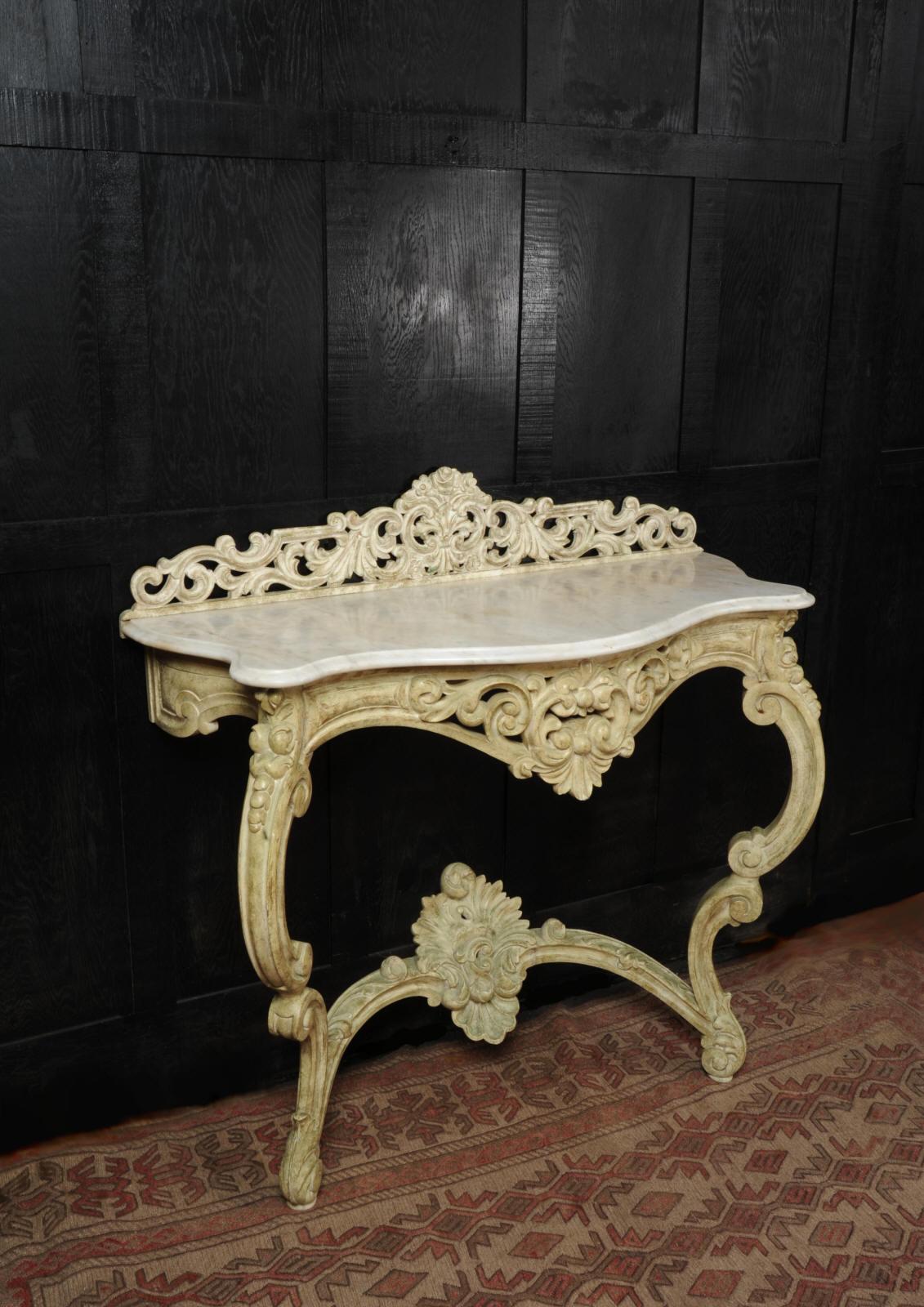 British Antique Marble Topped Rococo Console Table For Sale