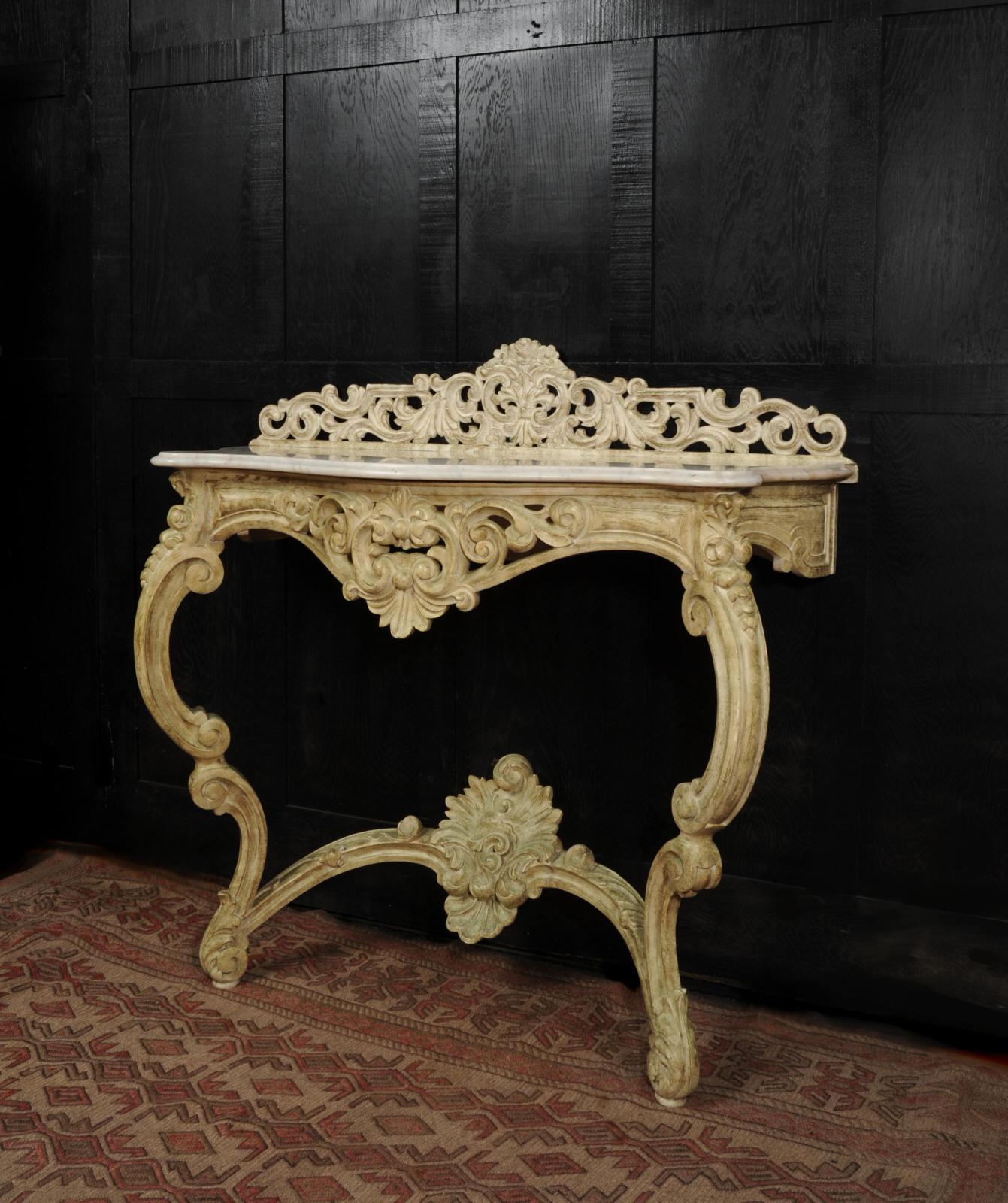 Antique Marble Topped Rococo Console Table In Good Condition For Sale In Belper, Derbyshire