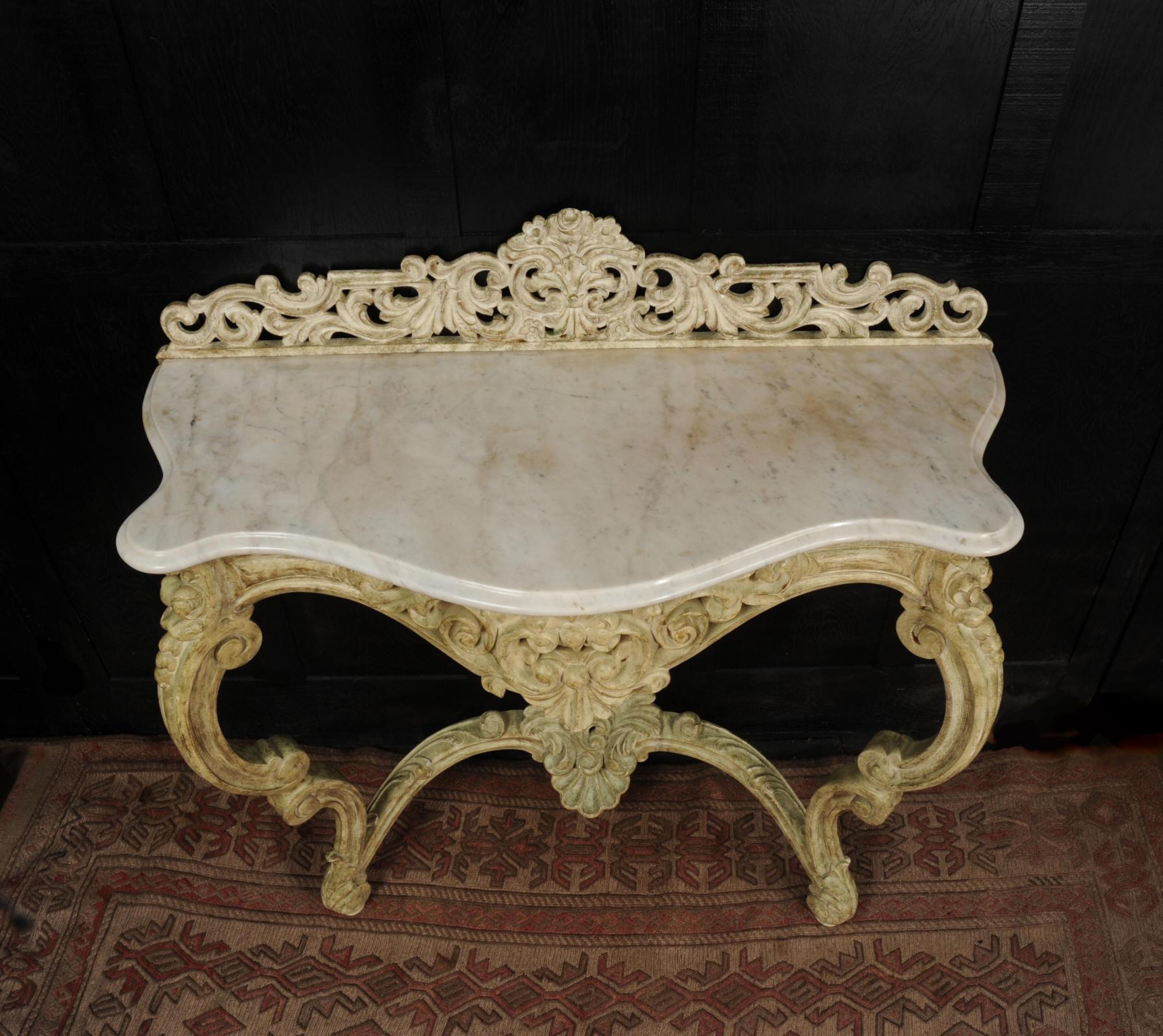 19th Century Antique Marble Topped Rococo Console Table For Sale