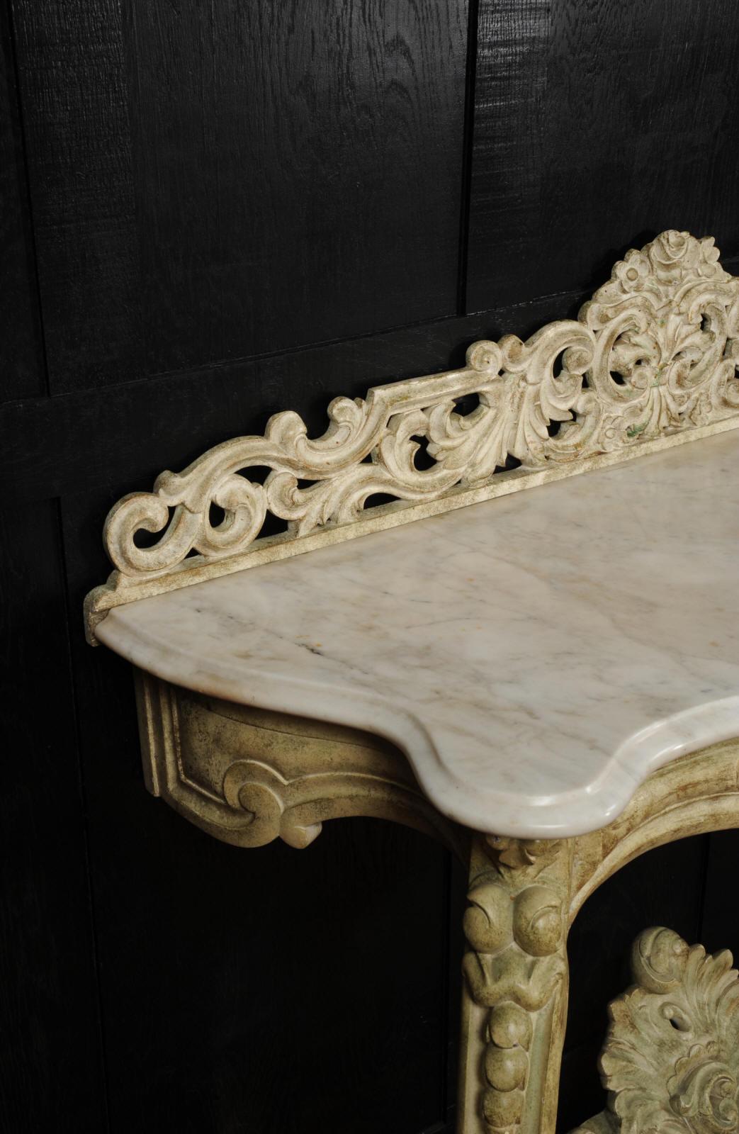 Antique Marble Topped Rococo Console Table For Sale 1