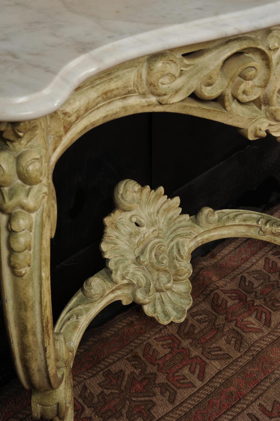 Antique Marble Topped Rococo Console Table For Sale 4