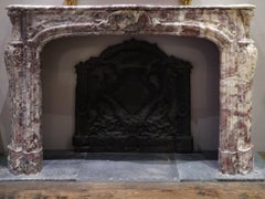 Antique Marble Trois Coquilles Fireplace in Violet Pink and White Hues