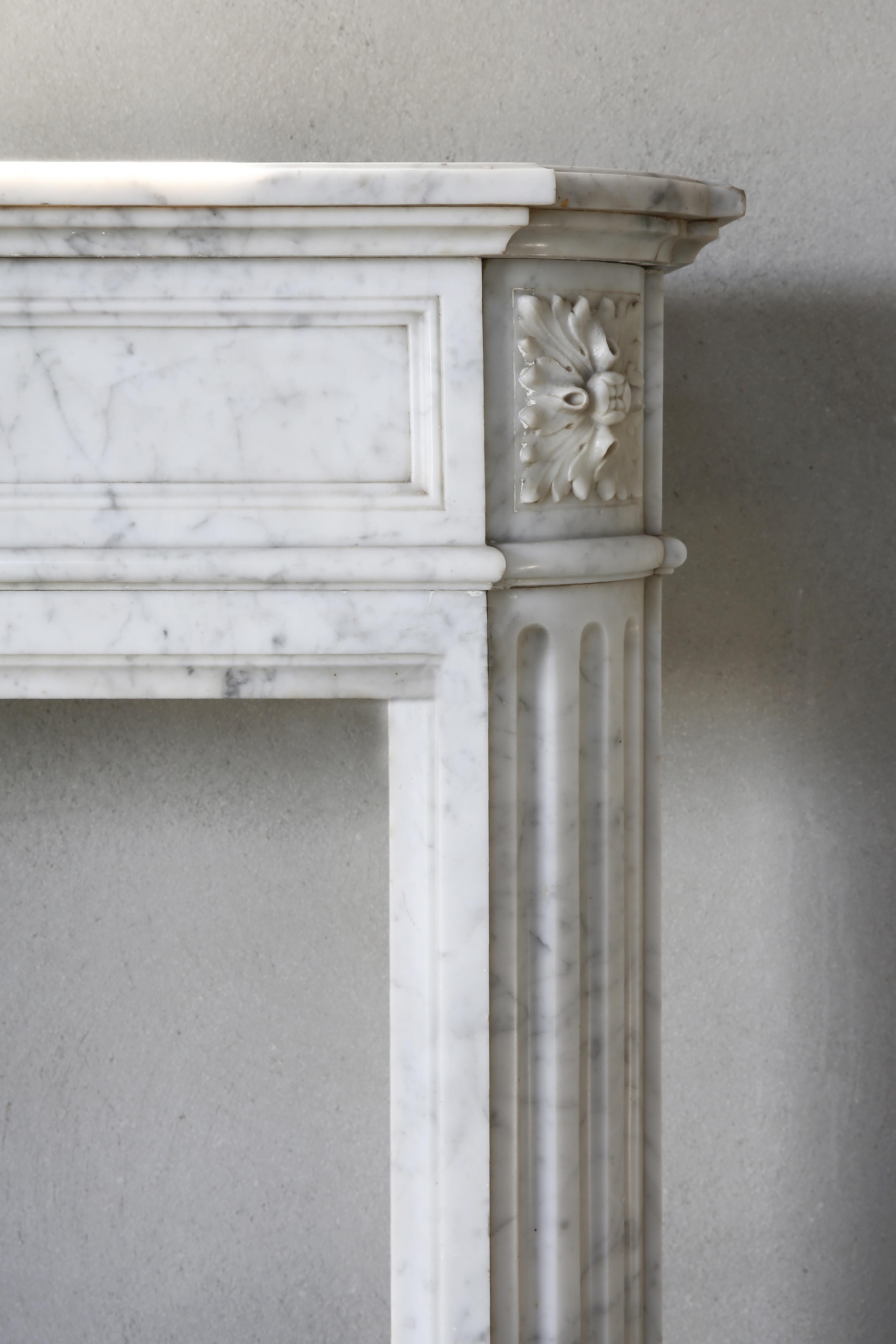 Carrara Marble Antique Marble White Fireplace, 19th Century, Louis XVI