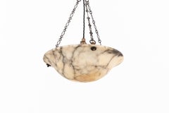 Antique Marbled Alabaster Plafonnier Ceiling Light Pendant, C.1910