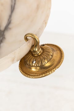 Antique Marbled Fluted Alabaster Plafonnier Ceiling Light Pendant, C.1920