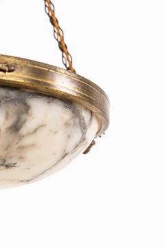 Antique Marbled French Alabaster Plafonnier Brass Ceiling Light Pendant, C.1900