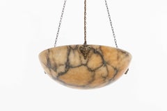 Antique Marbled French Alabaster Plafonnier Ceiling Light Pendant, C.1900