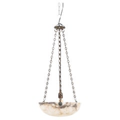 Antique Marbled French Alabaster Plafonnier Ceiling Light Pendant, C.1910