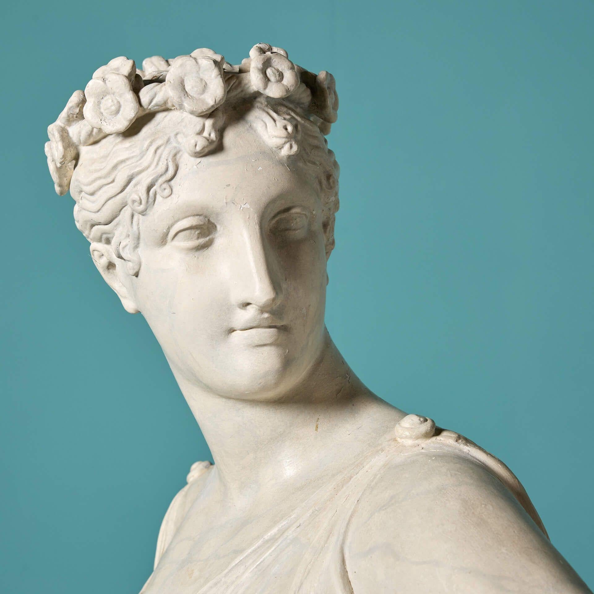 Neoclassical Antique Marbled Plaster Statue of Hebe For Sale