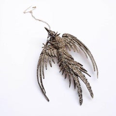 Antique Marcasite Sterling Silver Pheonix Brooch