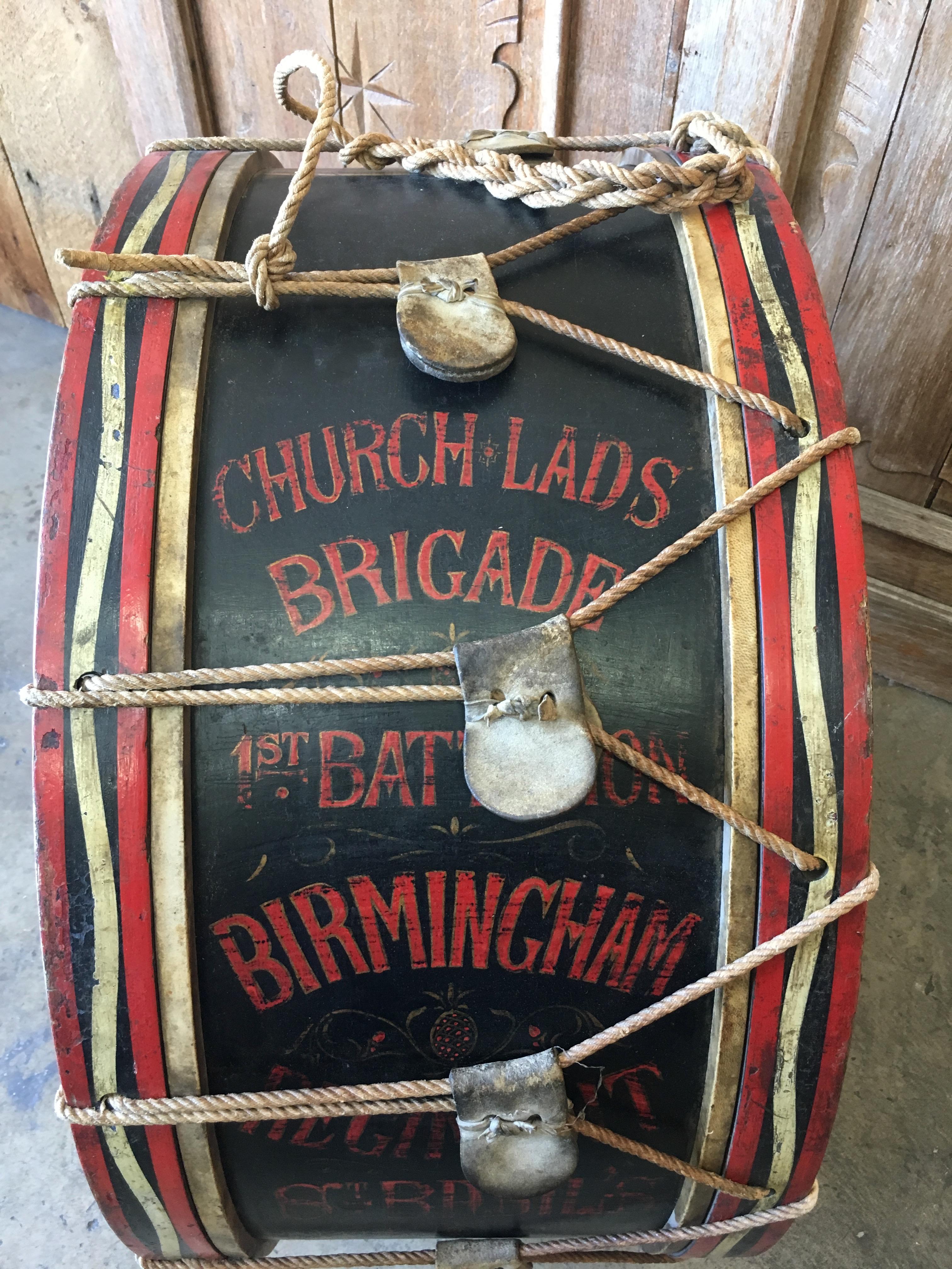 Wooden drum with hemp rope and leather tensioners and original drum skins great decorative item or use as a coffee or end table glass not included.

The Church Lads' and Church Girls' Brigade is an Anglican youth organisation with branches in the