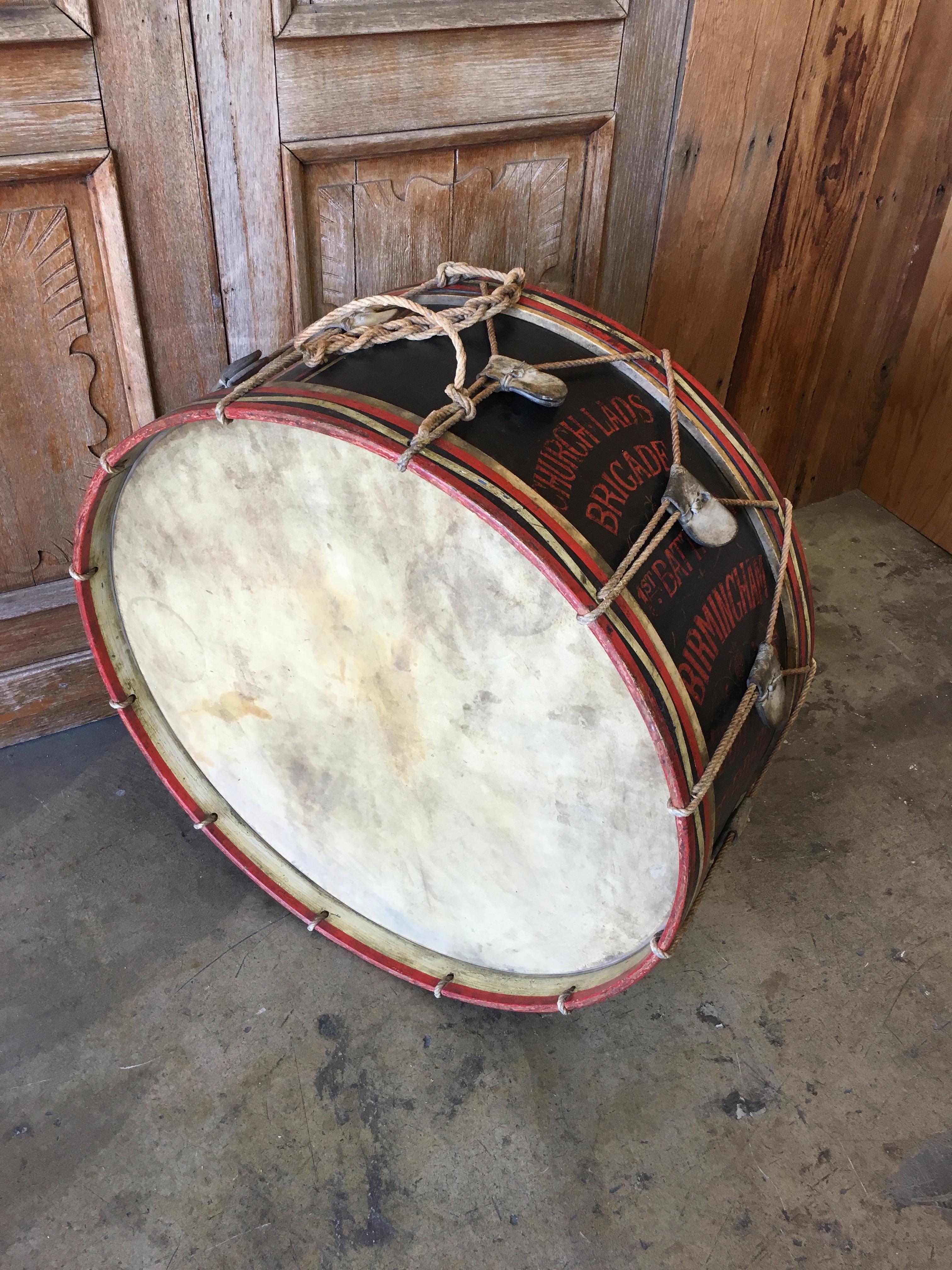English Antique Marching Band Drum from the Church Lad's Brigade