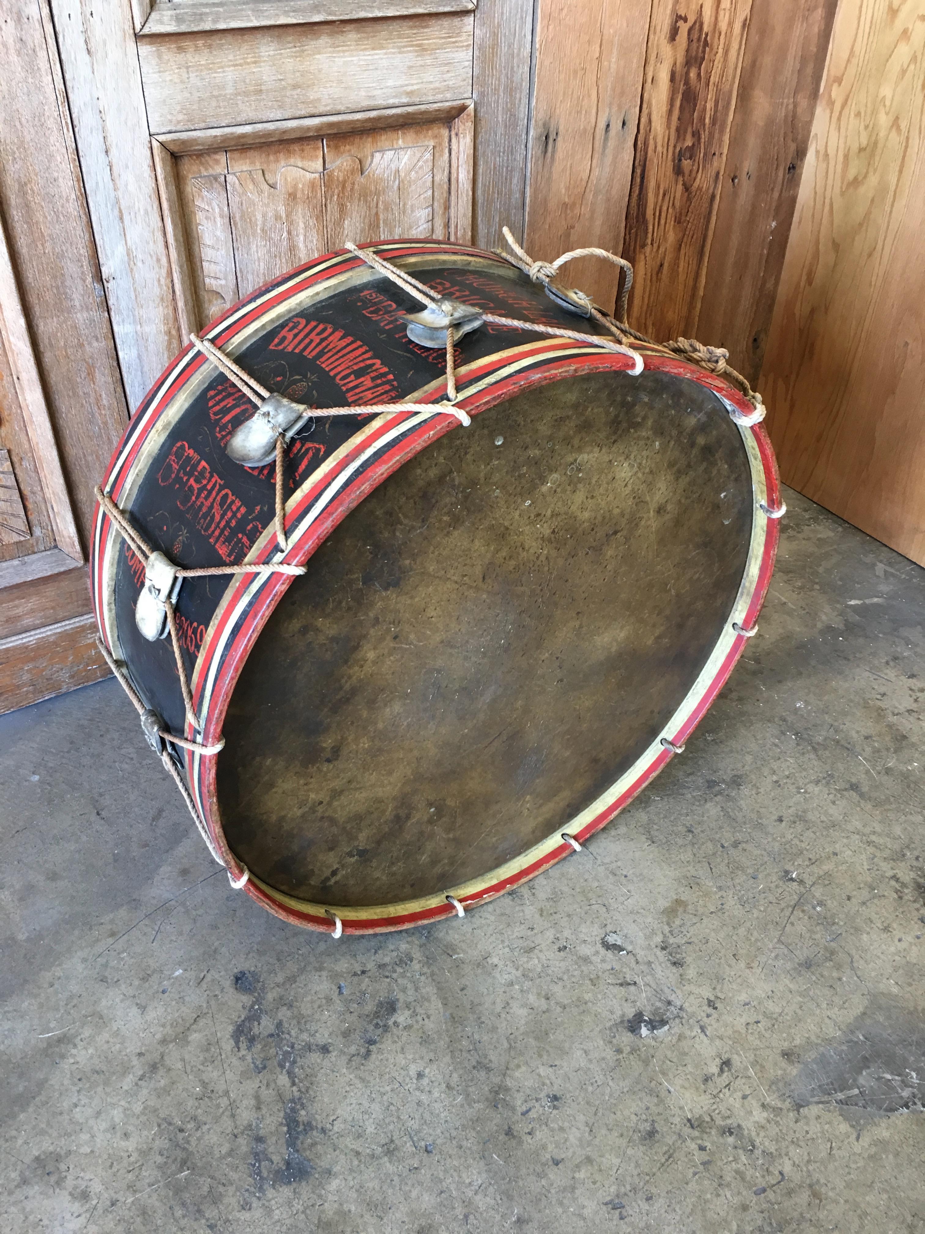 Antique Marching Band Drum from the Church Lad's Brigade In Good Condition In Denton, TX