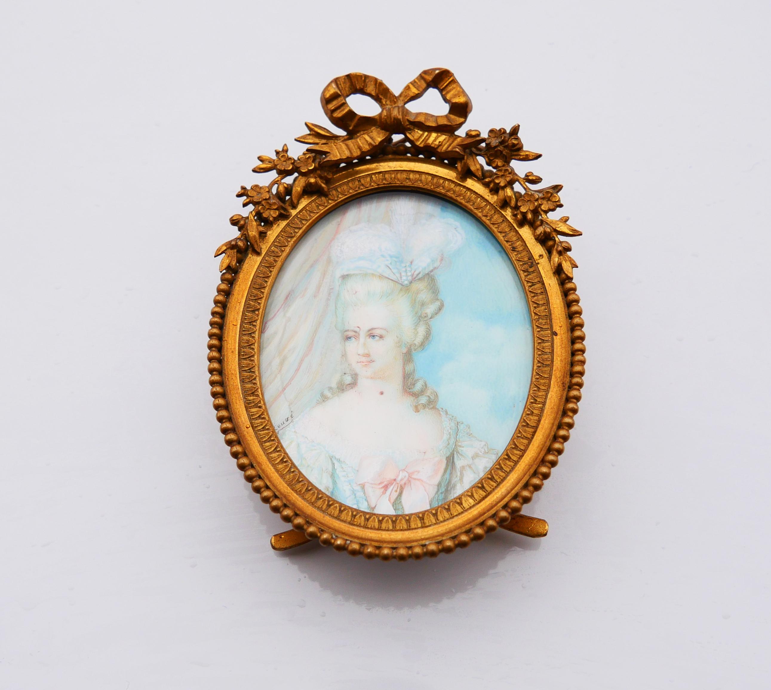 Gold Antique Marie Antuanette Miniature Portrait Tempera Painting For Sale