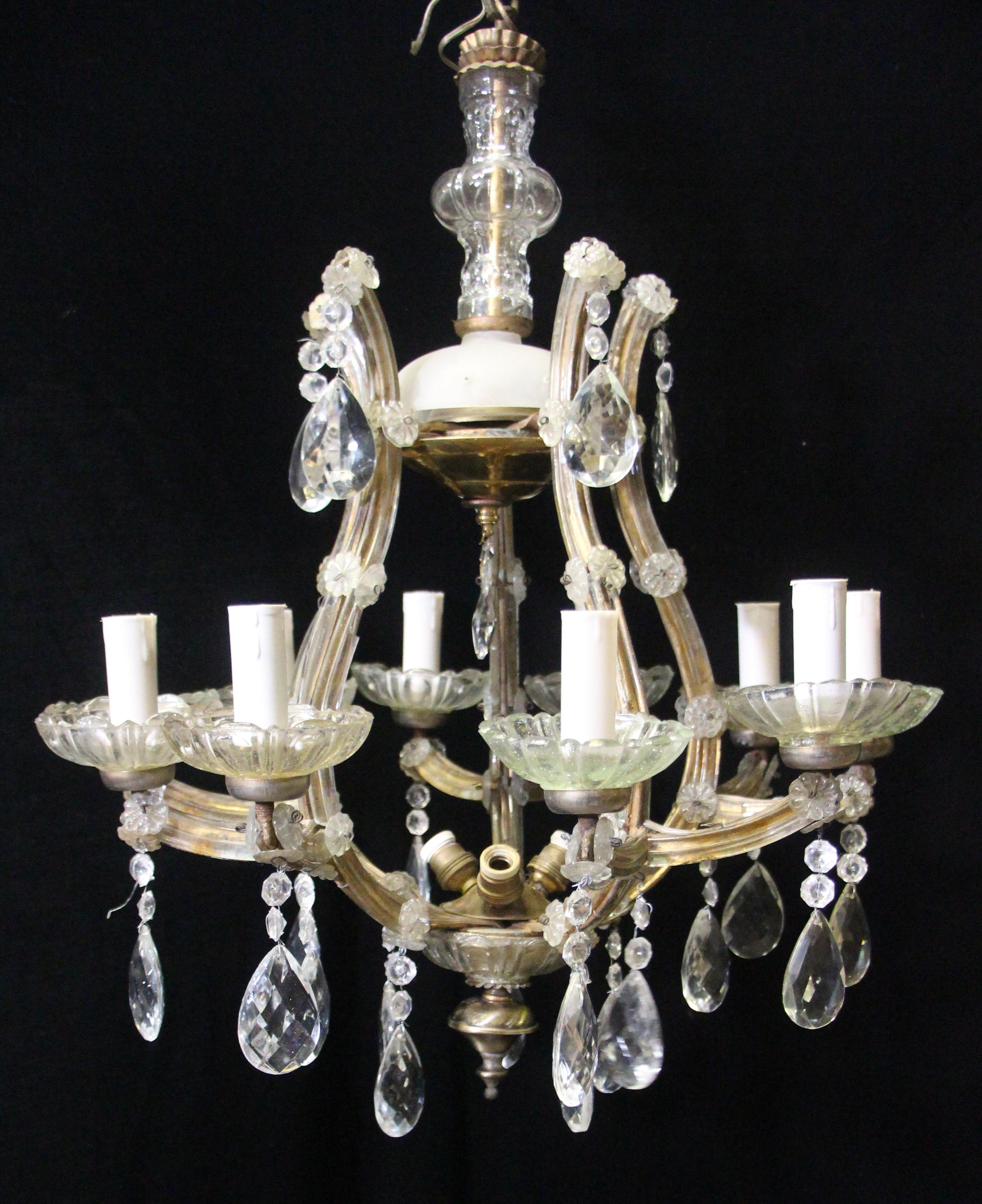 Elegant small petite Marie Therese clear crystal antique chandelier with 10 arms and 13 lights. Including three center sockets. Price includes restoration, chain and canopy. This can be seen at our 400 Gilligan St location in Scranton, PA.