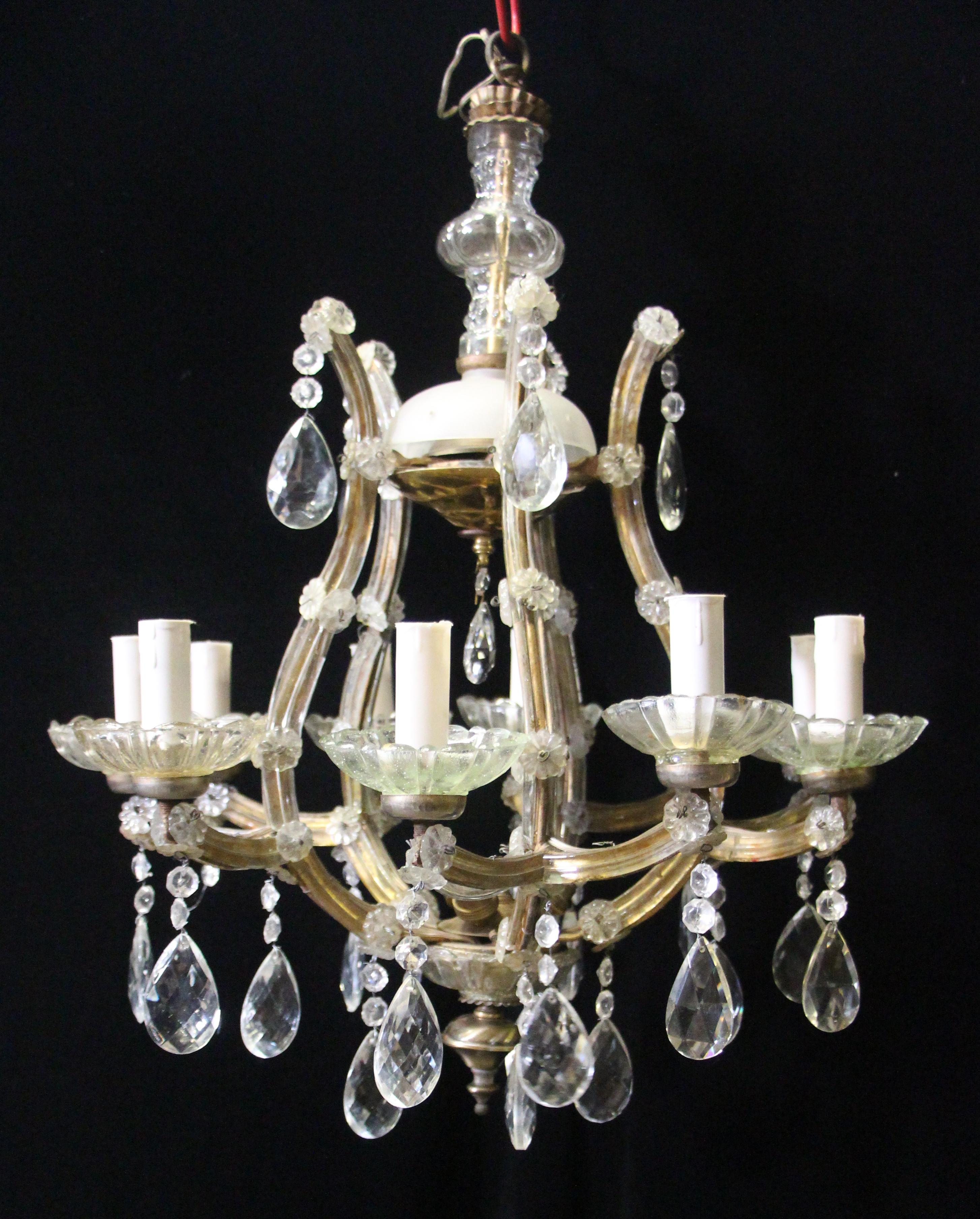 European Antique Marie Therese Crystal 10 Arm Chandelier 13 Lights Small Petite