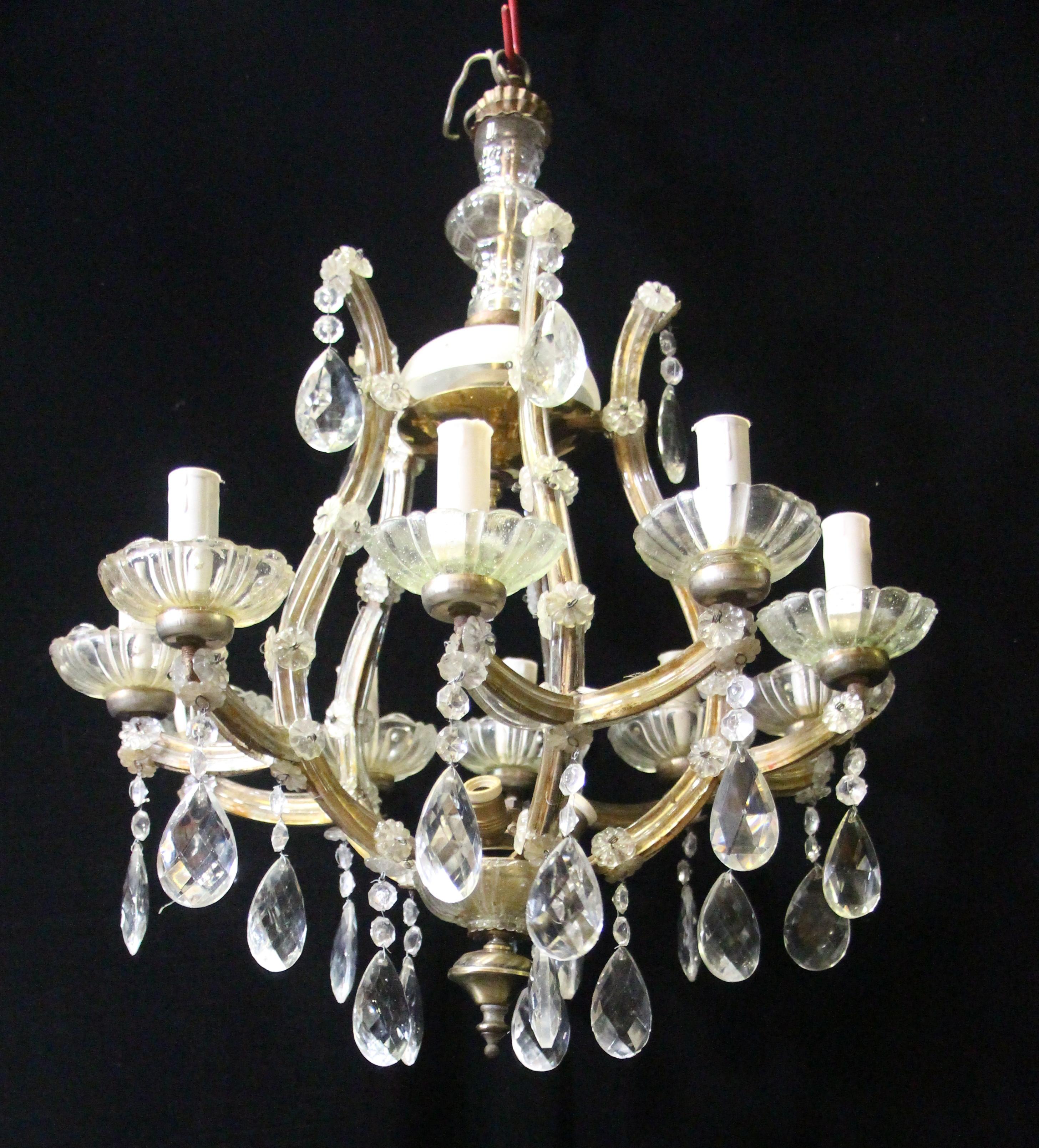 Antique Marie Therese Crystal 10 Arm Chandelier 13 Lights Small Petite In Good Condition In New York, NY