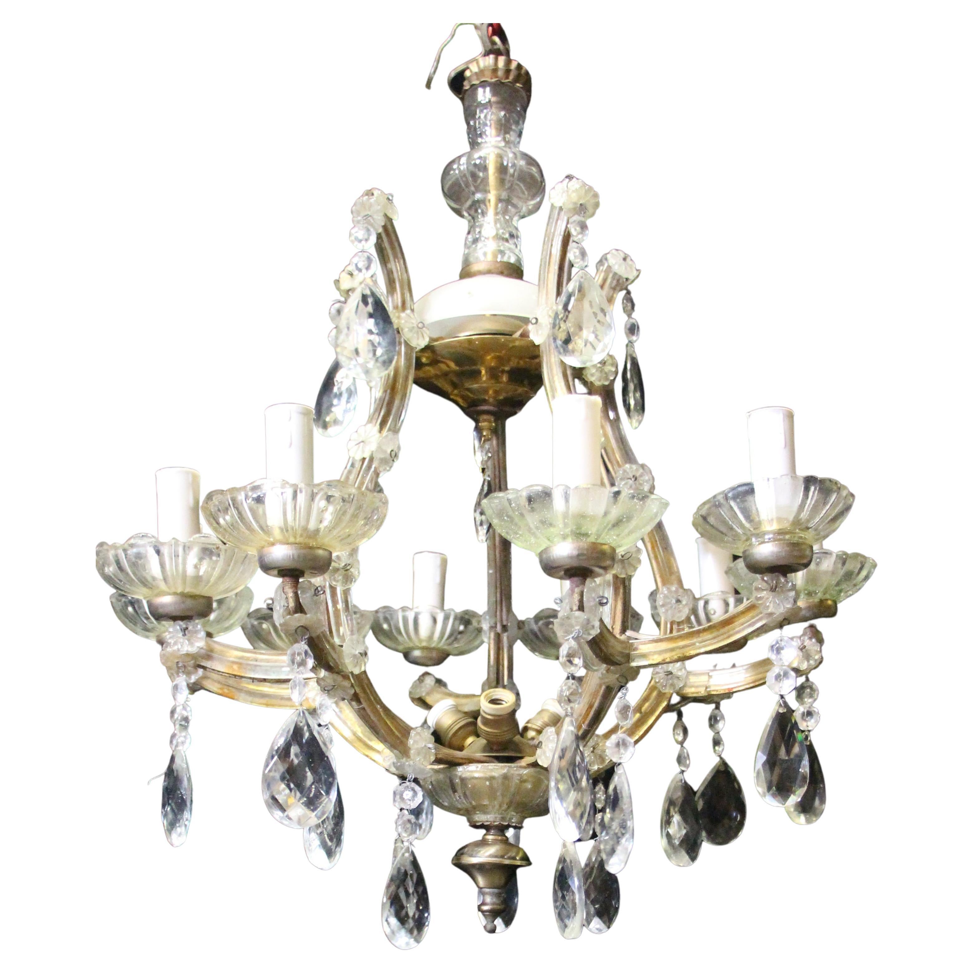 Antique Marie Therese Crystal 10 Arm Chandelier 13 Lights Small Petite