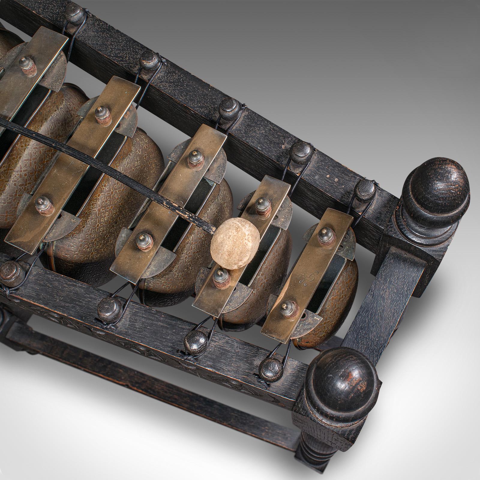 Antique Marimbaphone, English Brass, Oak, Musical Instrument, Glockenspiel, 1920 For Sale 6