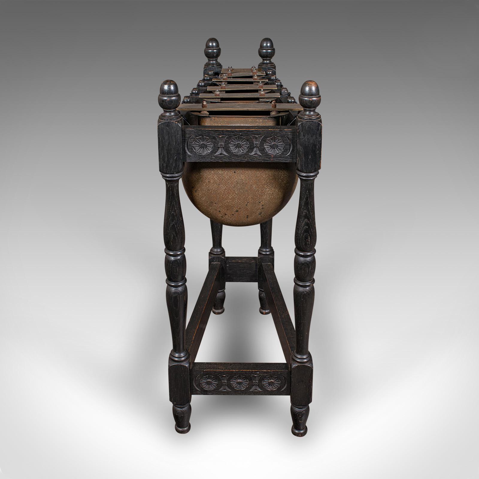 Arts and Crafts Antique Marimbaphone, English Brass, Oak, Musical Instrument, Glockenspiel, 1920 For Sale