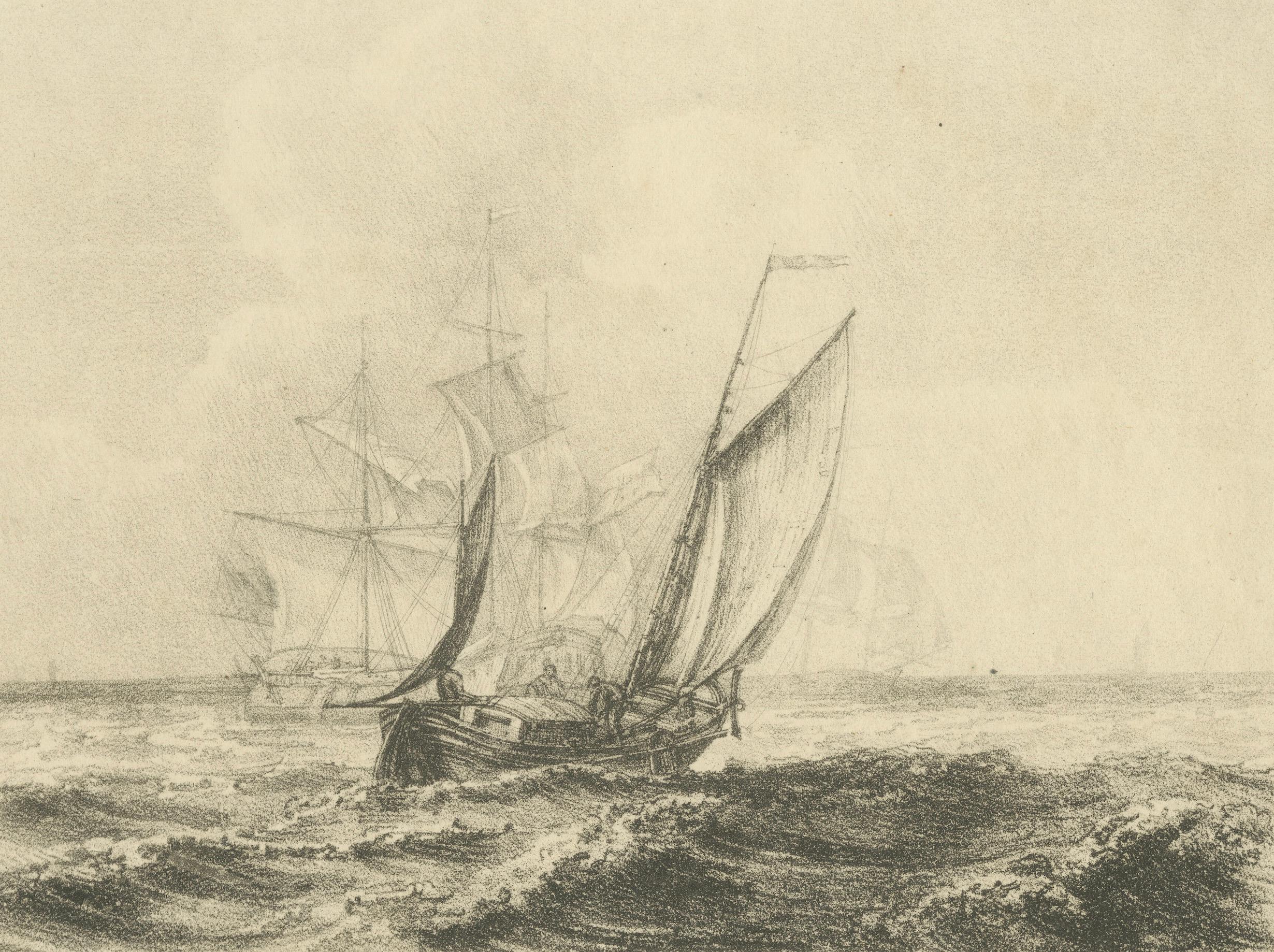 Antique Marine Etching, Fishing Boats at Sea, Powell & Sherlock, 1811