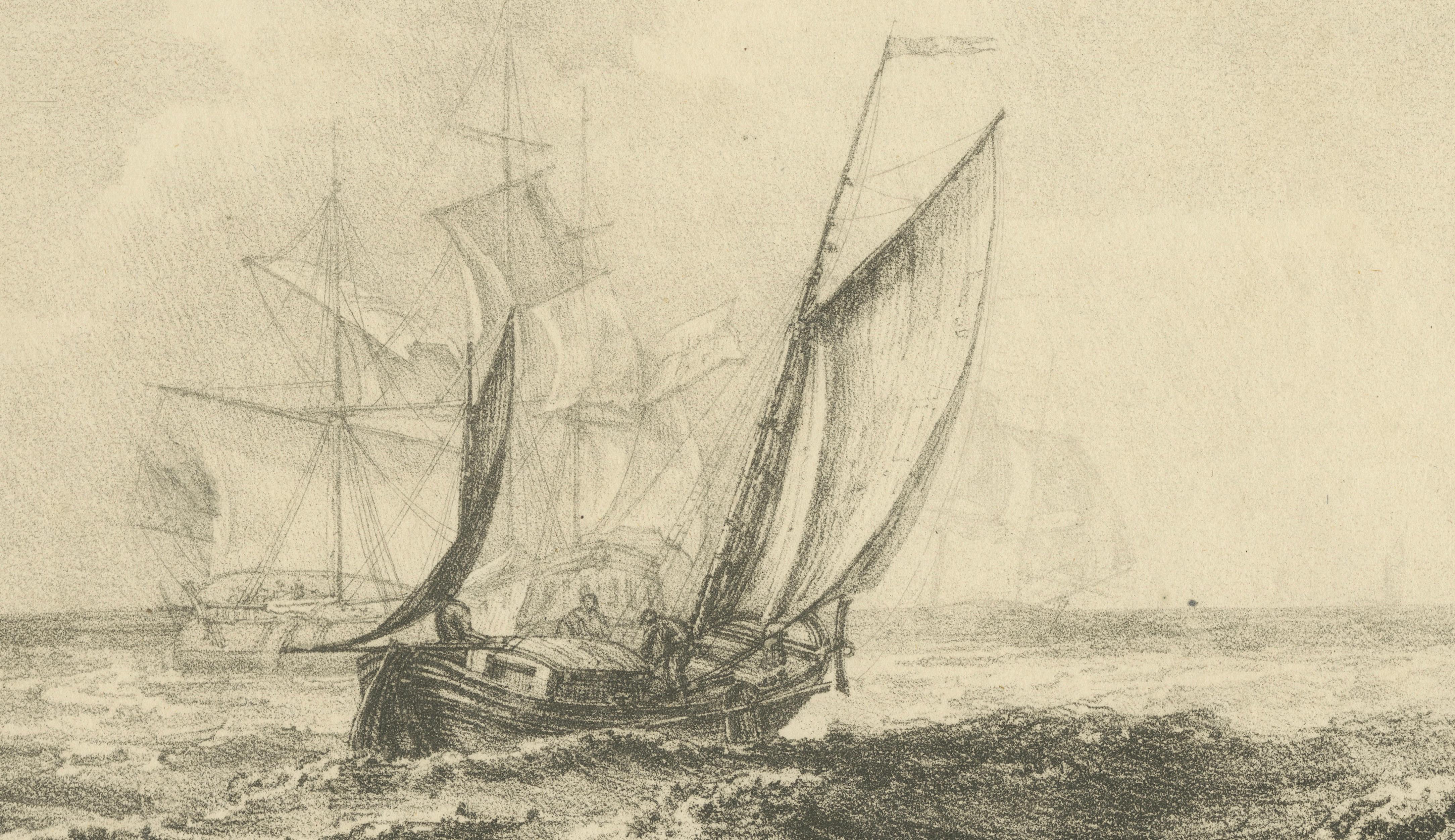 Antique Marine Etching, Fishing Boats at Sea, Powell & Sherlock, 1811