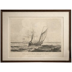 Antique Marine Etching, Fishing Boats at Sea, Powell & Sherlock, 1811