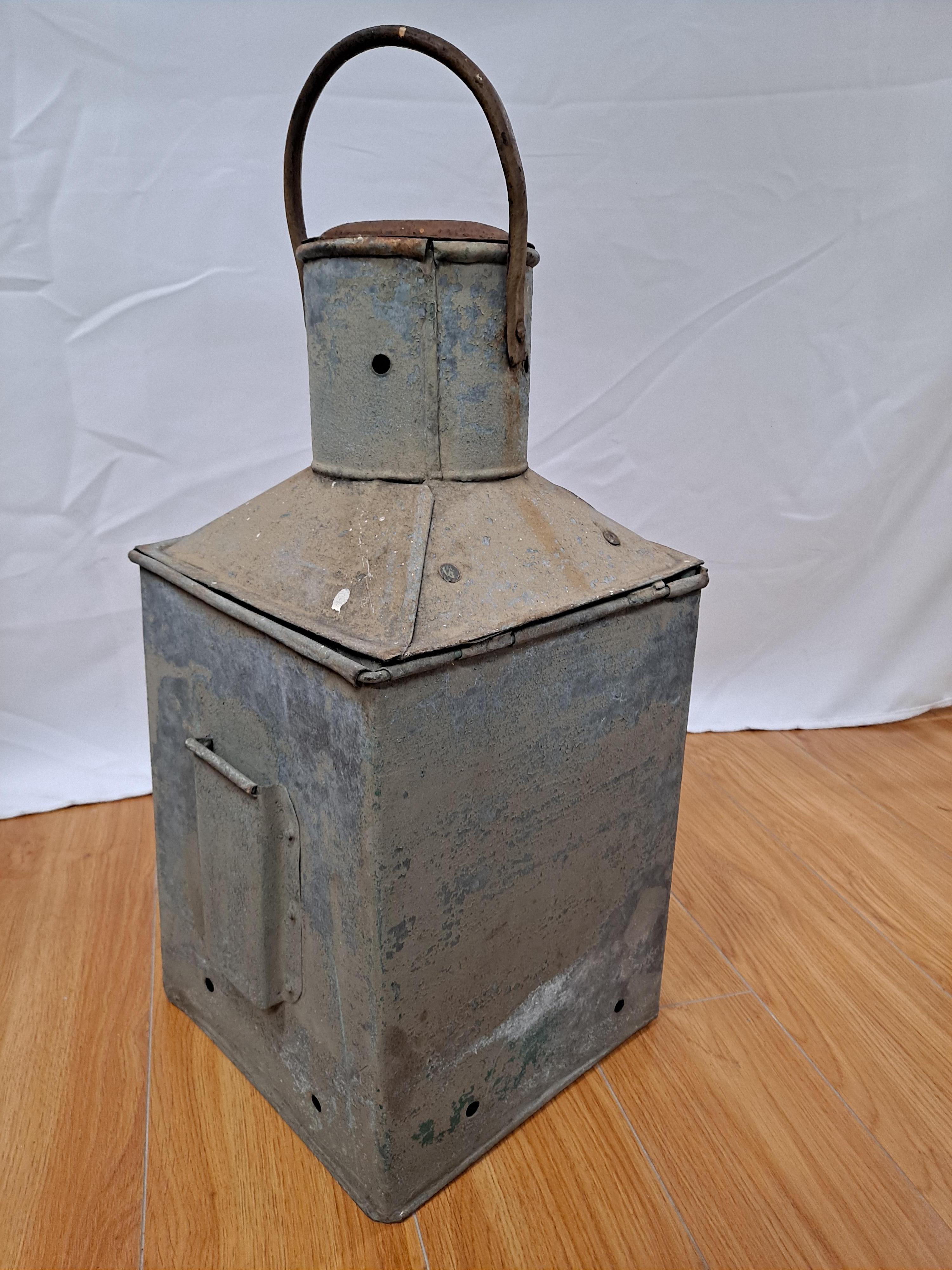 Antique Marine Lantern With Metal Stamp In Good Condition For Sale In San Francisco, CA