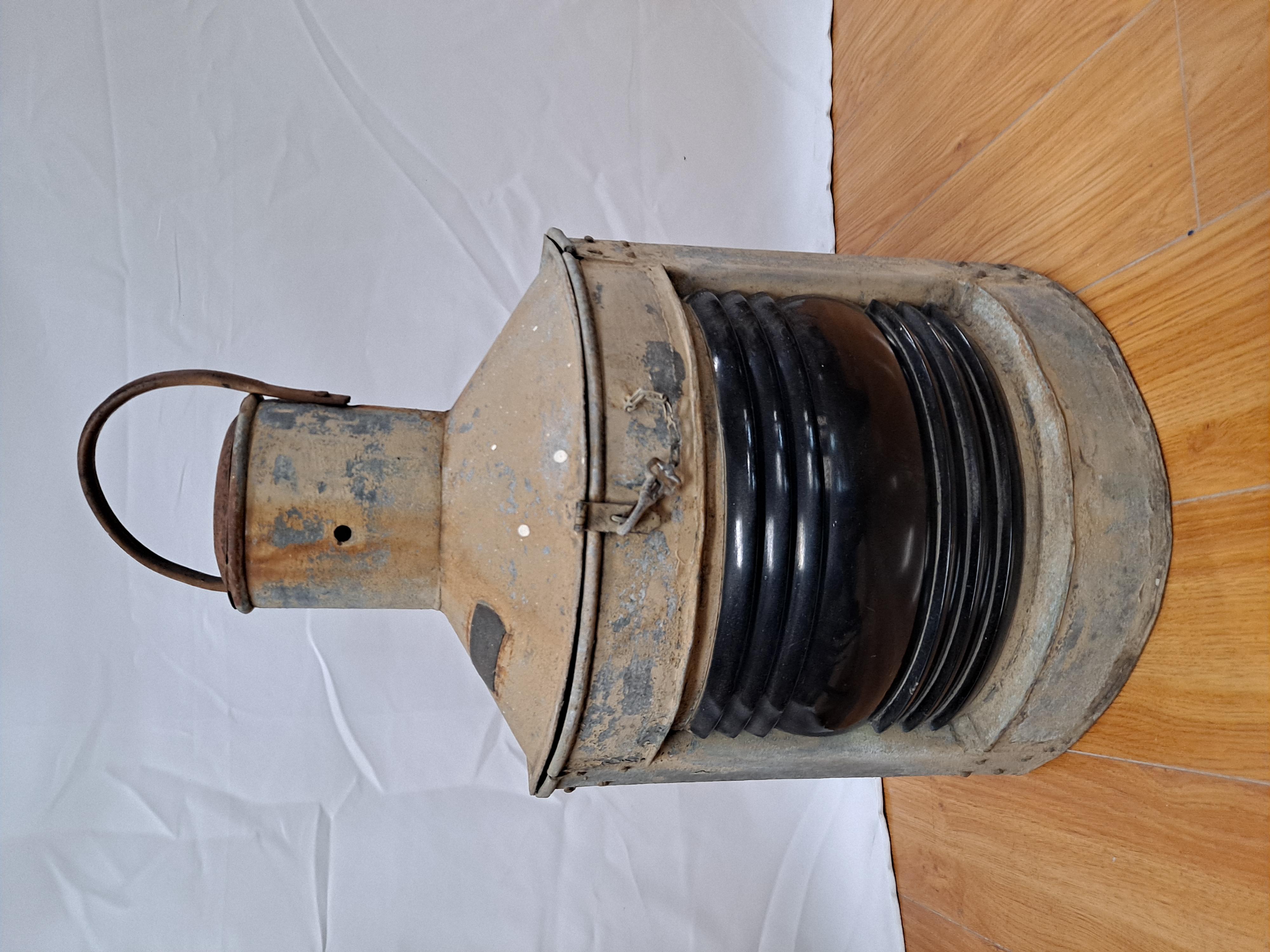 19th Century Antique Marine Lantern With Metal Stamp For Sale