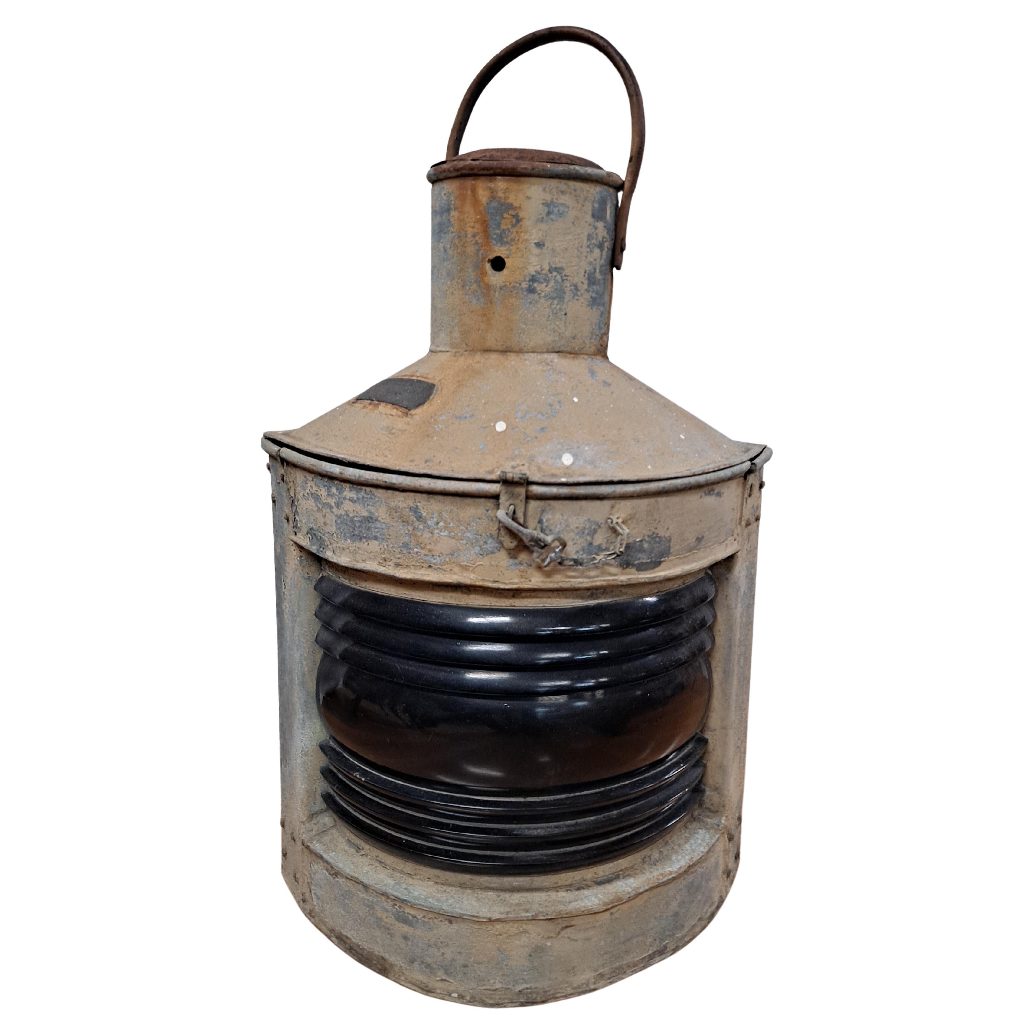 Antique Marine Lantern With Metal Stamp For Sale
