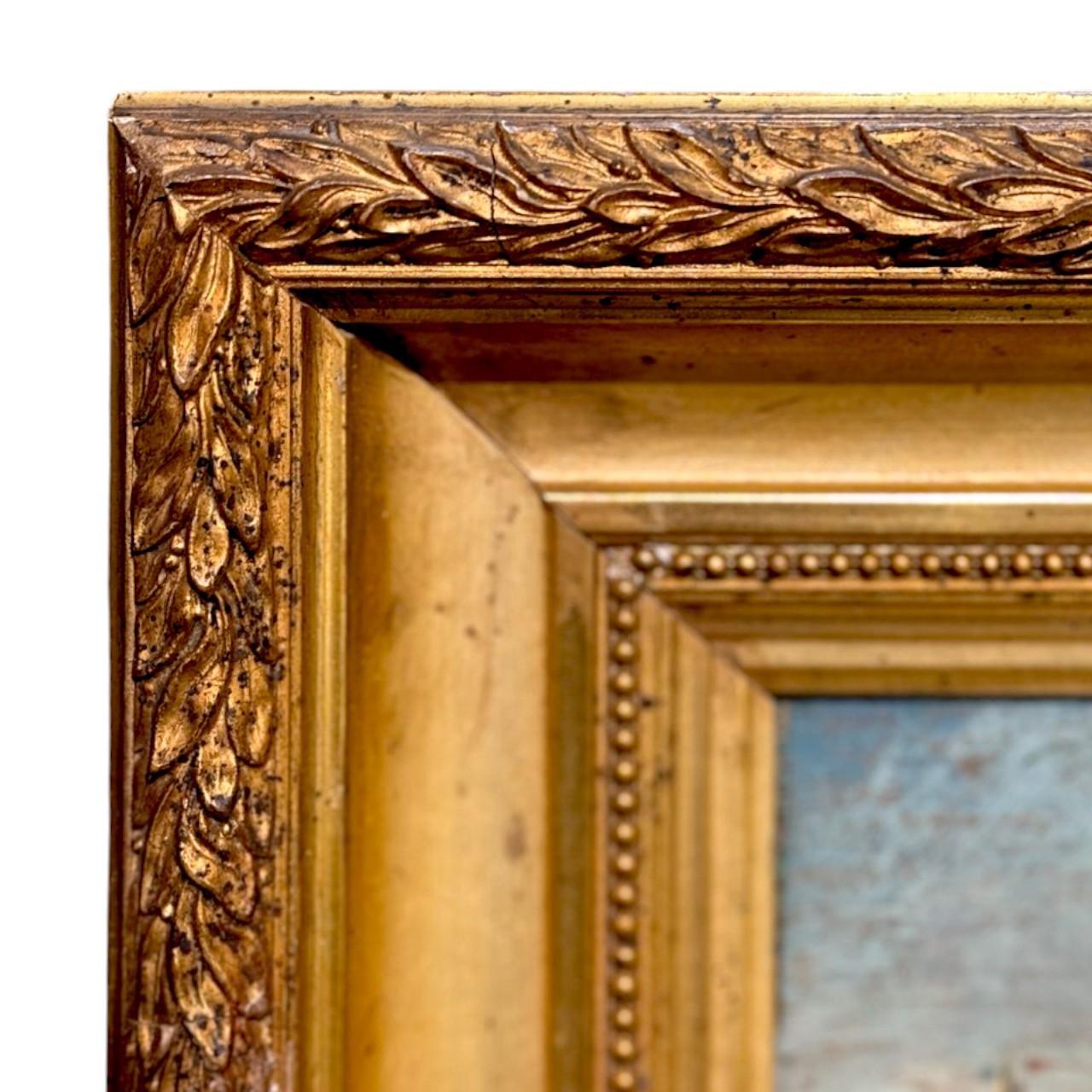 XIX secolo Antique Marine Oil Painting in Giltwood Frame, 19th Century in vendita