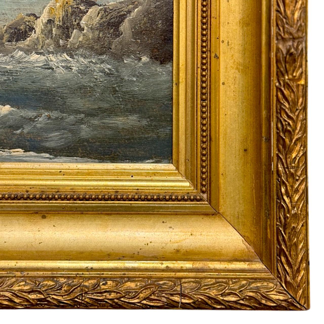 Tela Antique Marine Oil Painting in Giltwood Frame, 19th Century in vendita