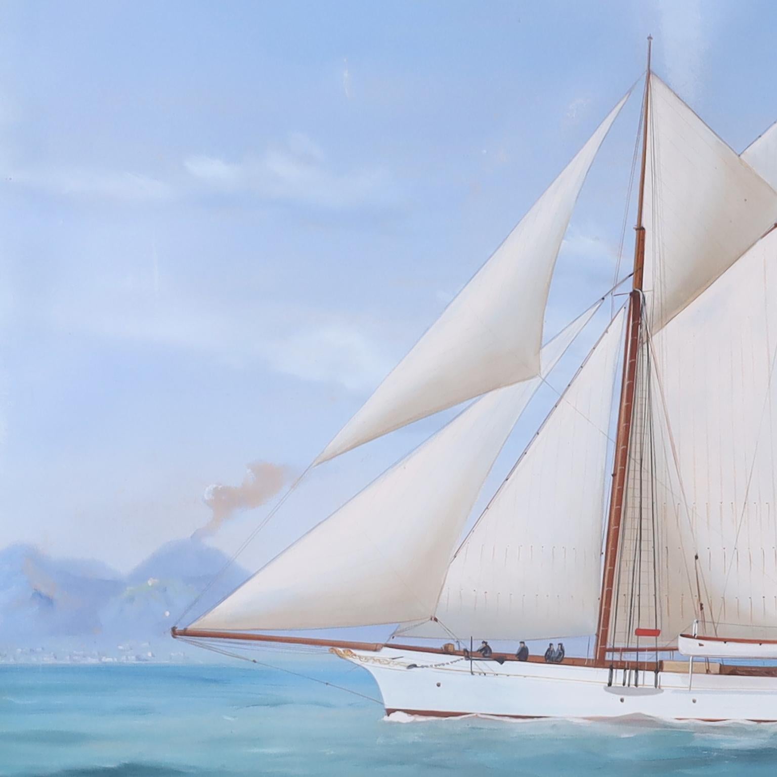 Victorian Antique Marine Painting of a Yacht by Antonio De Simone