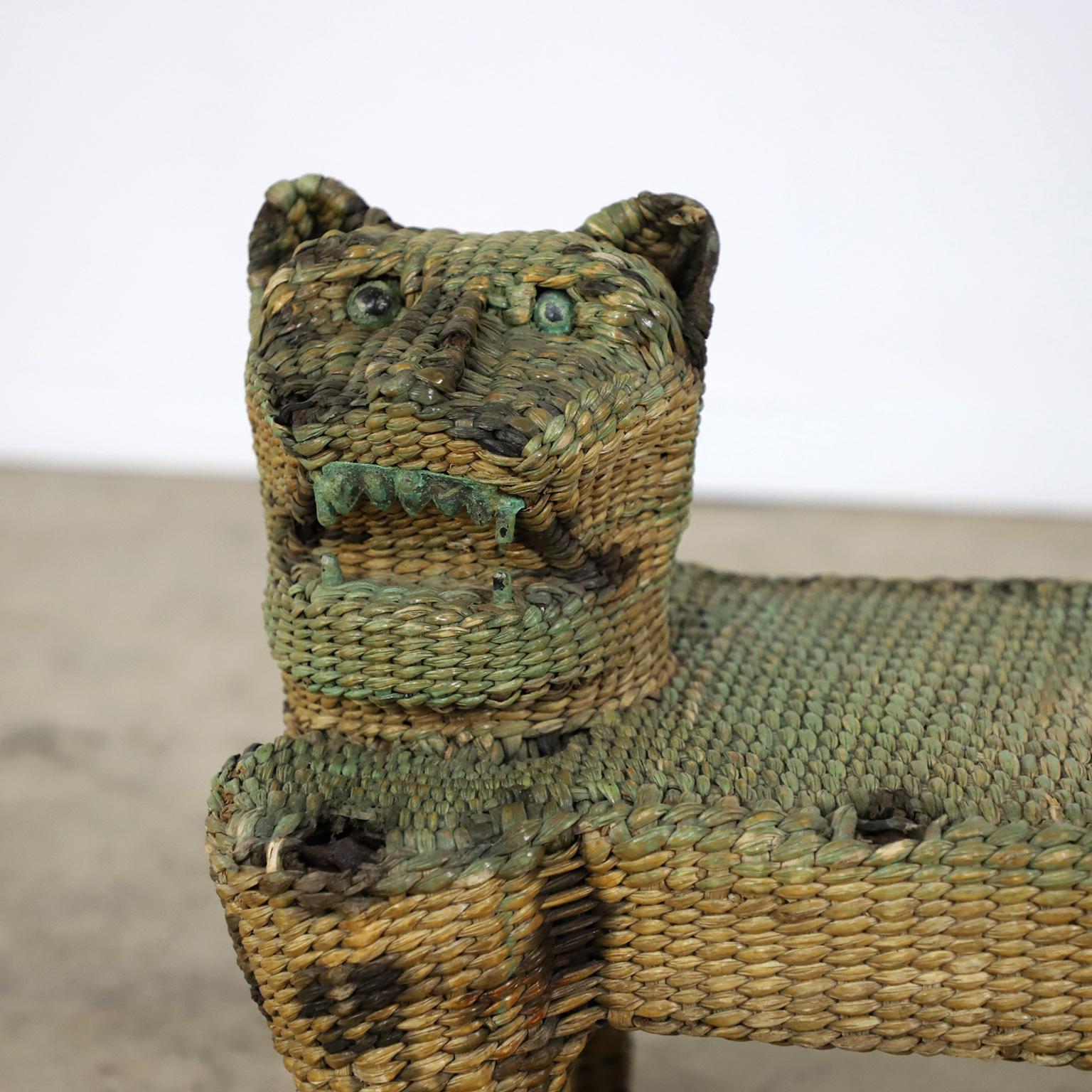 Circa 1970, we offer this Antique Mario Lopez Torres Jaguar Petite Stool, made in natural woven and iron structure, the eyes are made in precious stone.