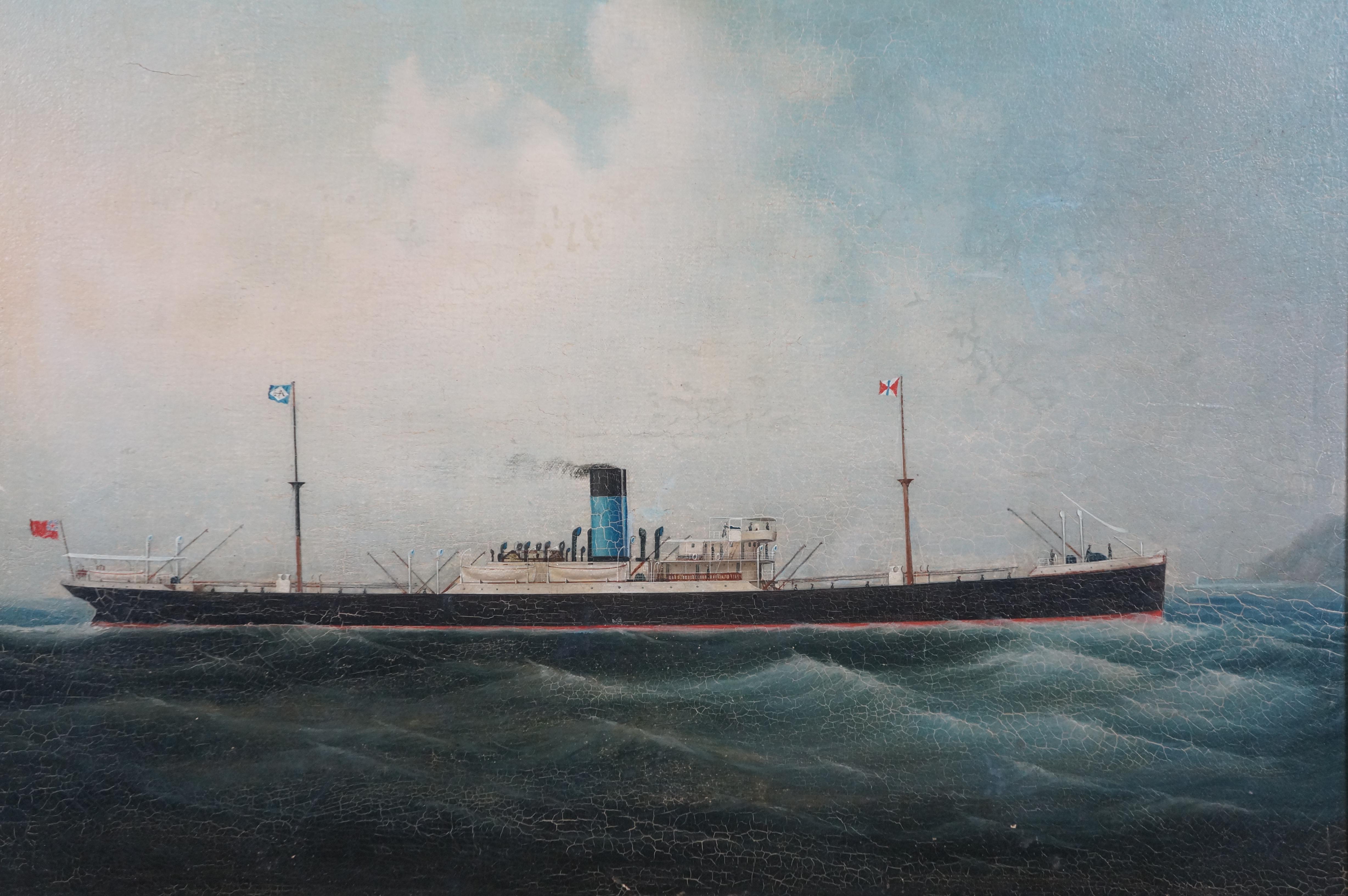 Legno Antique British Steam Ship Seascape Oil Painting Birdseye Maple 27