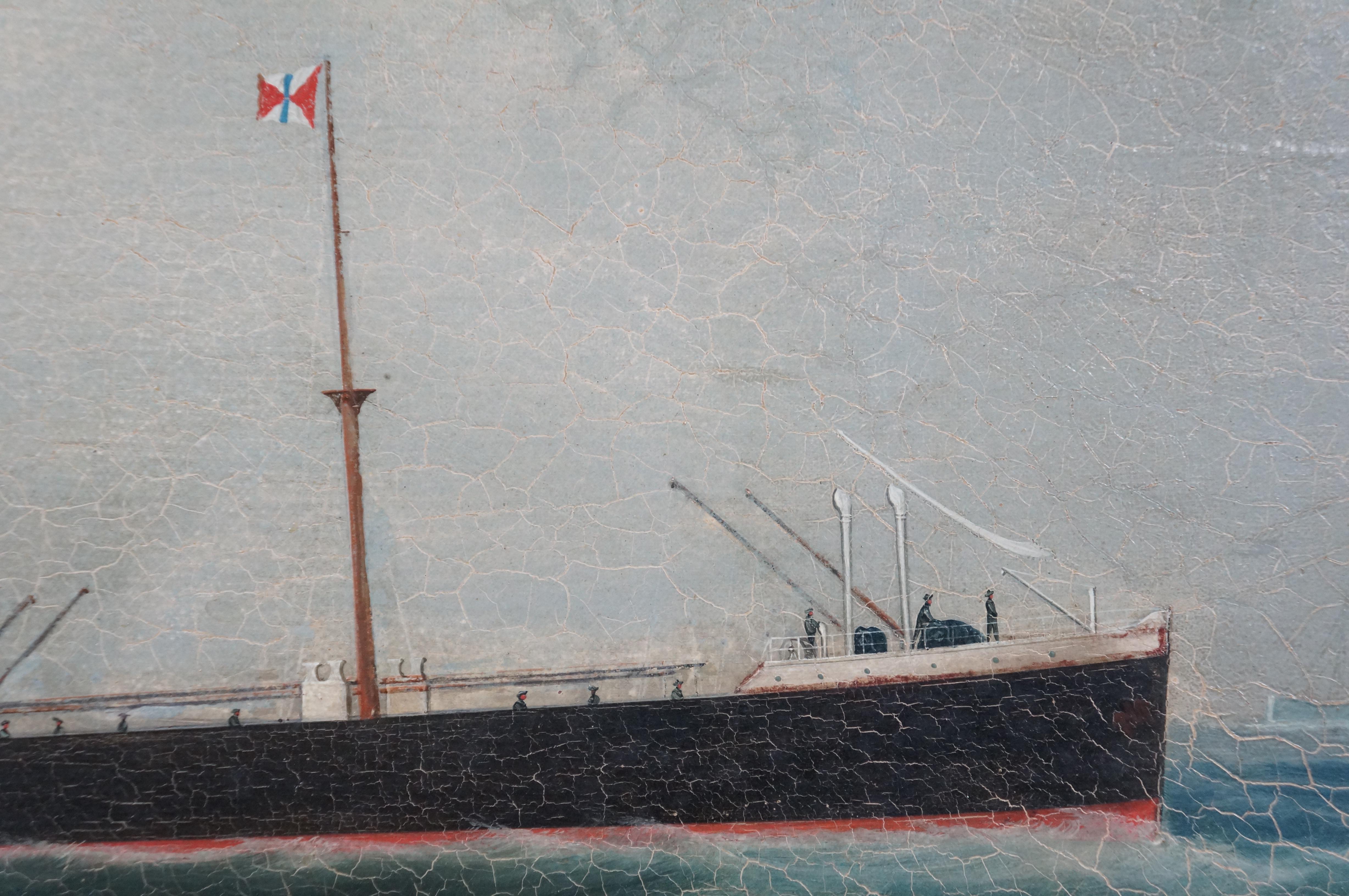 Antique British Steam Ship Seascape Oil Painting Birdseye Maple 27