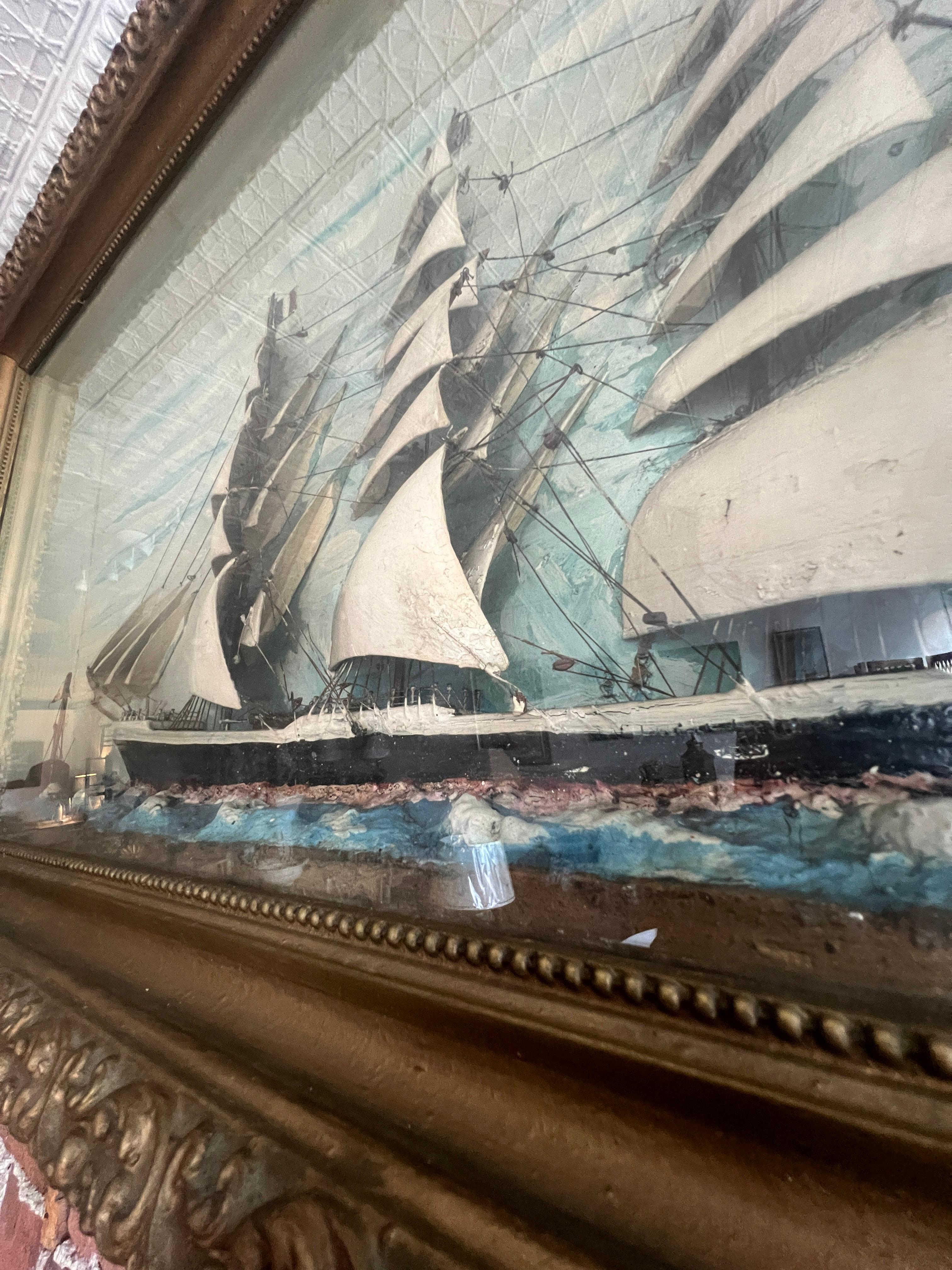 Antique Maritime Diorama of a Four-Masted Clipper Ship  c. 1880–1910 In condizioni discrete in vendita a Black Rock, CT