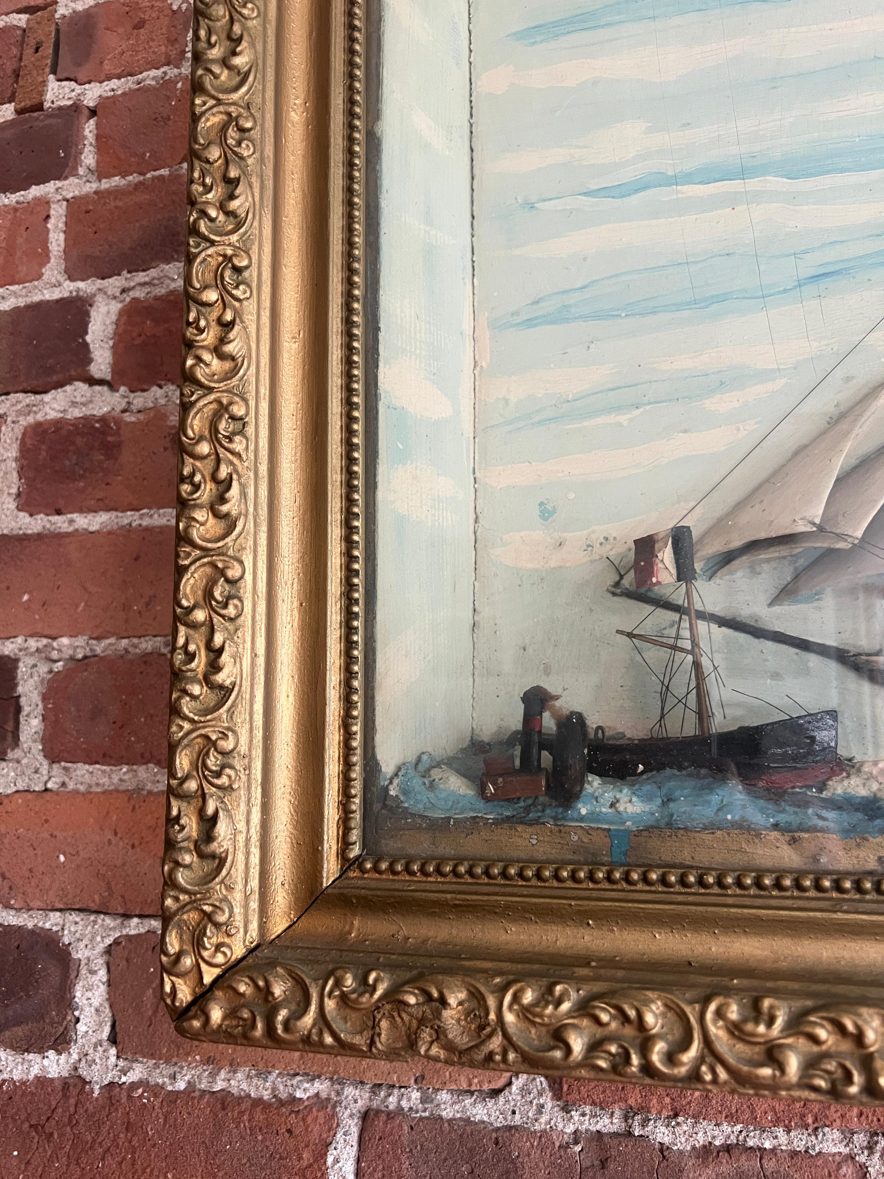 XIX secolo Antique Maritime Diorama of a Four-Masted Clipper Ship  c. 1880–1910 in vendita