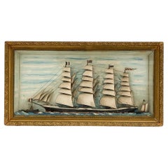 Antique Maritime Diorama of a Four-Masted Clipper Ship  c. 1880–1910