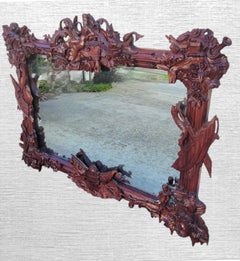Antique Maritime Nautical Scenic Folk Art Carved Mahogany Mantle Wall mirror
