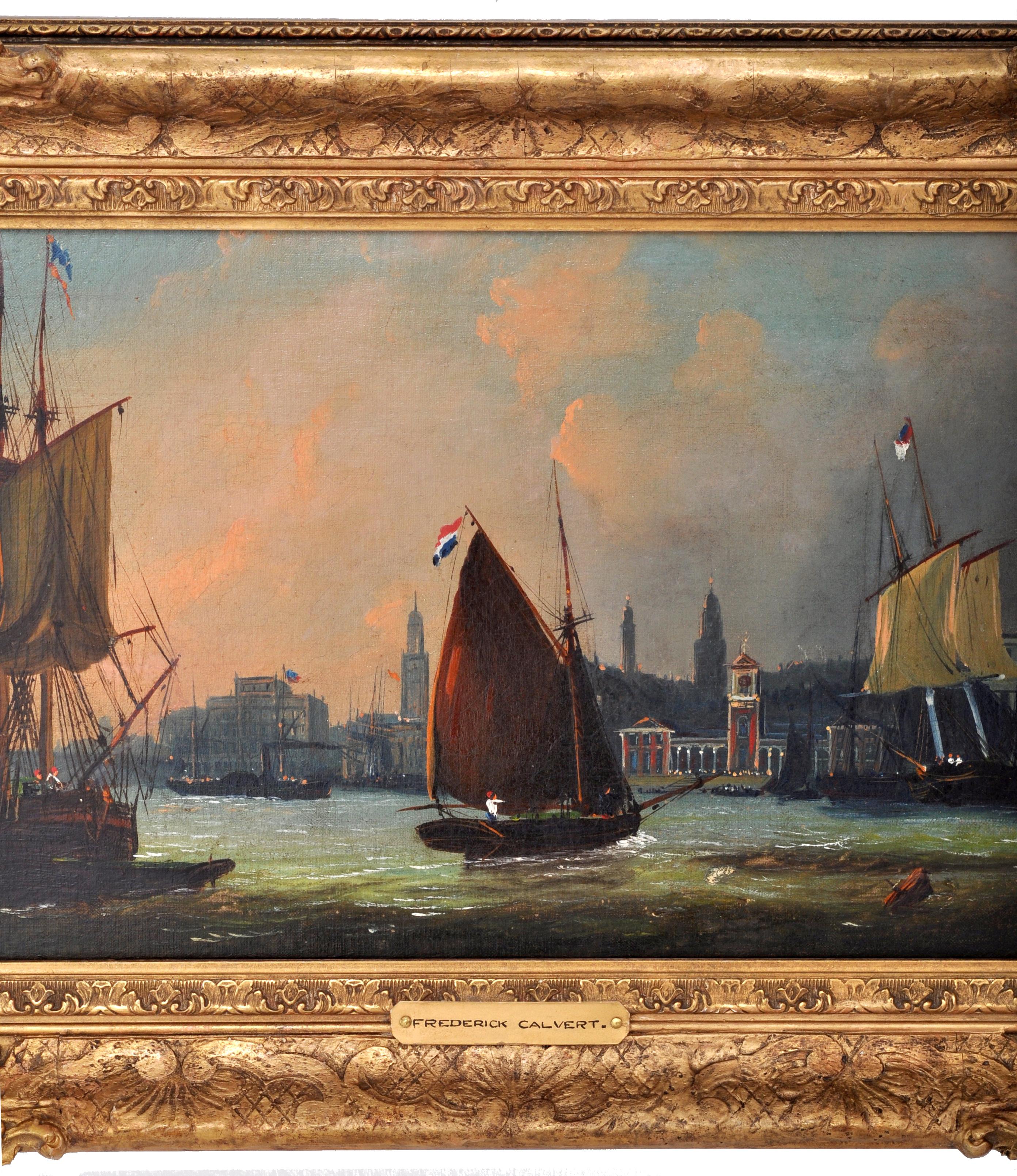 Peinture à l'huile maritime ancienne, Frederick Calvert, datant d'environ 1830 Bon état à Portland, OR