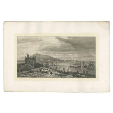 Antique Maritime Print with Various Vessels, circa 1860
