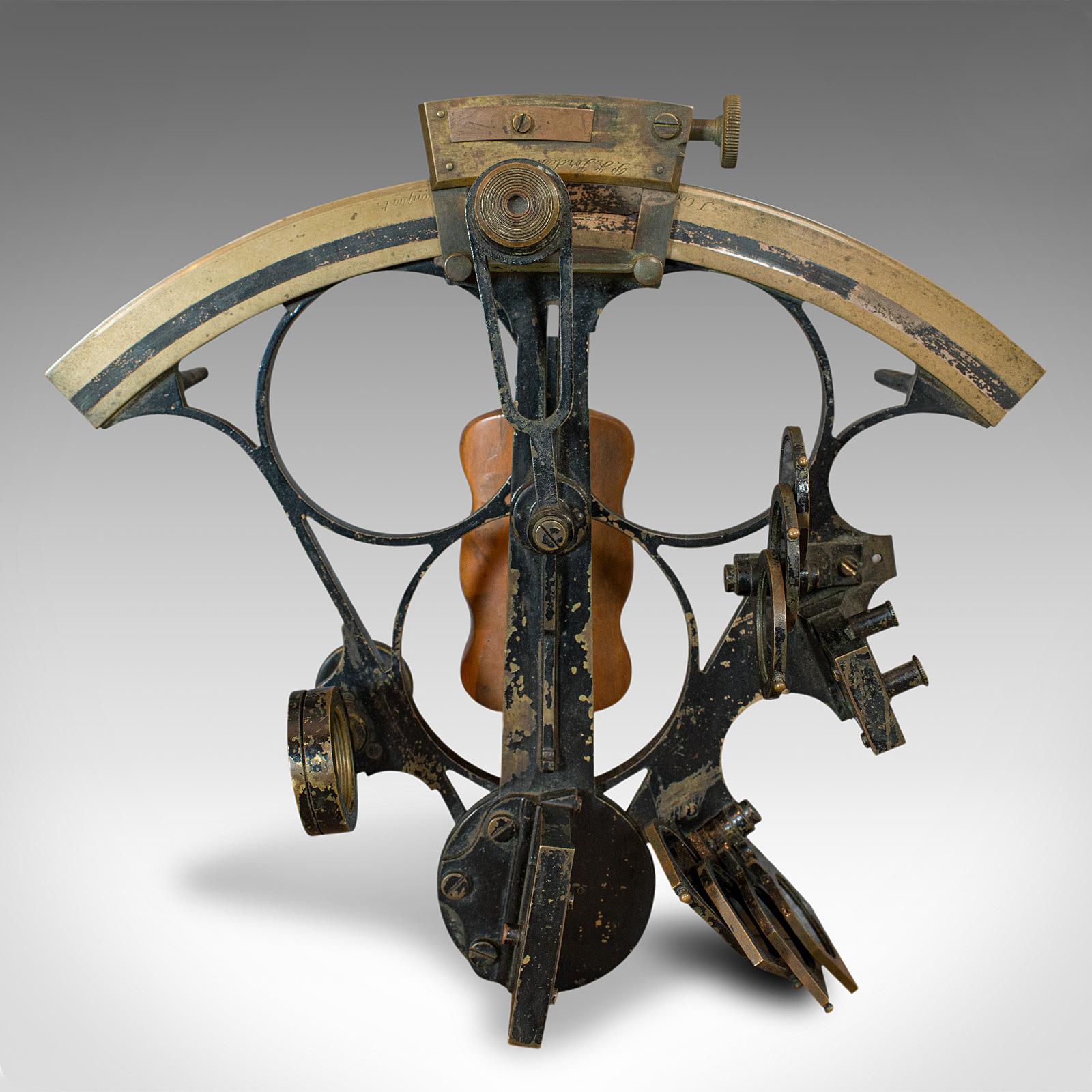 English Maritime Sextant, Brass, Admiralty, Naval, Instrument, Victorian, circa 1900