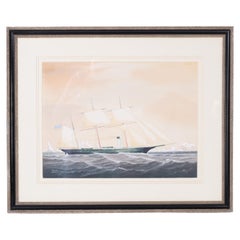 Antique Maritime Watercolor on Paper of a Yacht