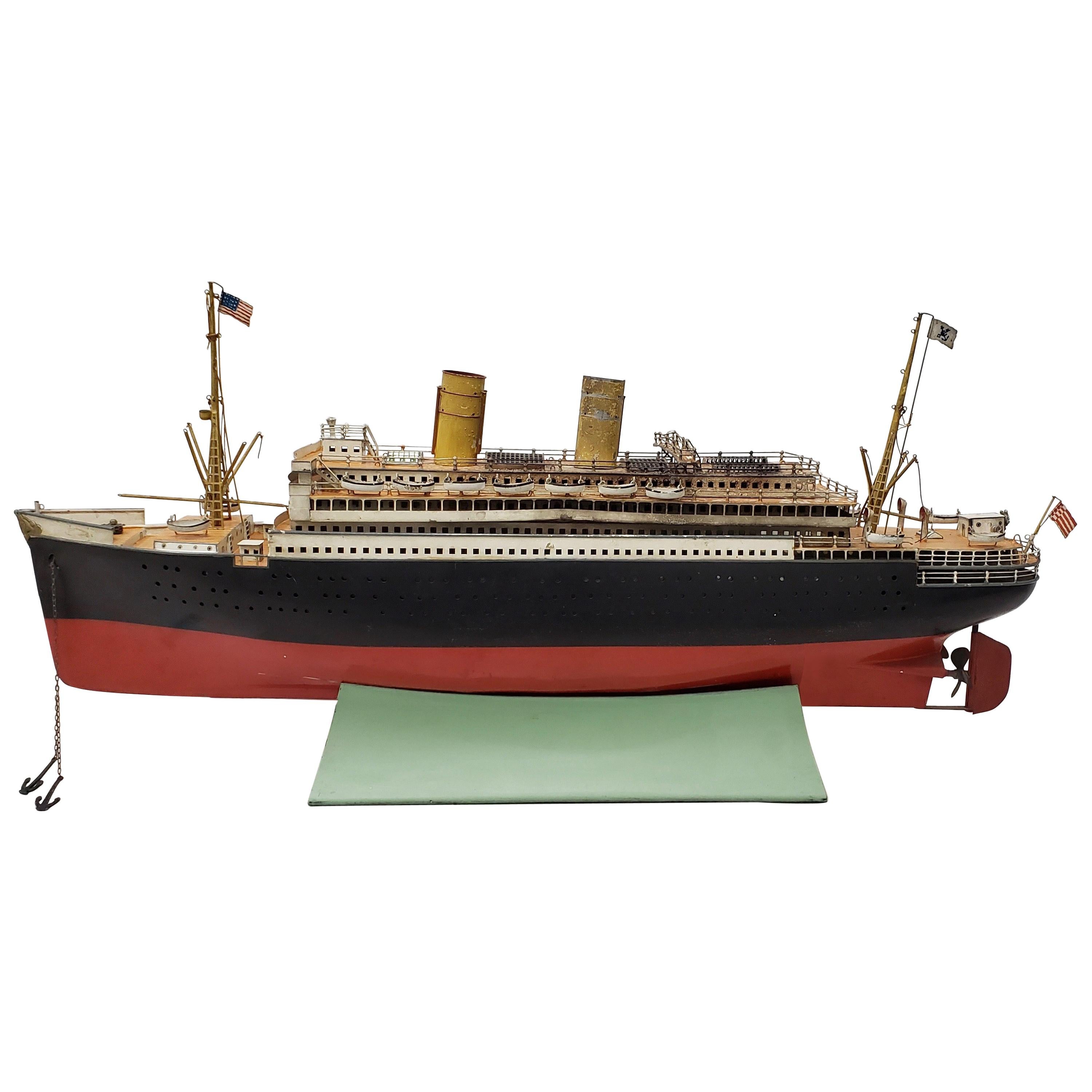 Antique Marklin Ocean Liner with American Flags and Lifeboats, circa 1900