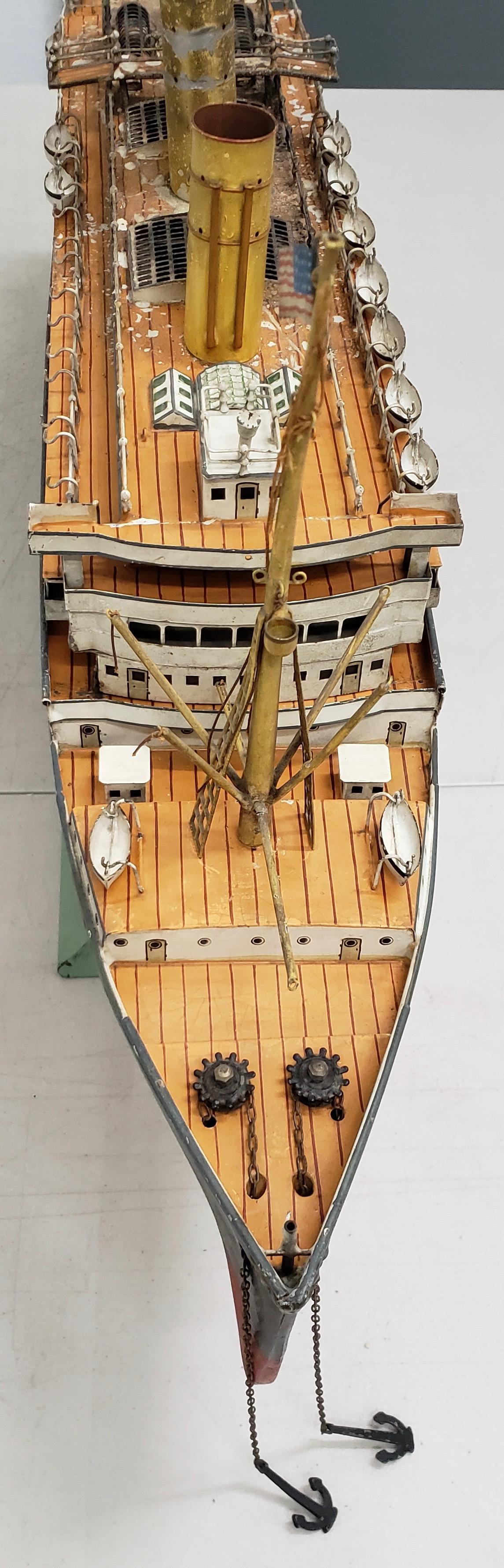Hand-Crafted Antique Marklin Ocean Liner with American Flags and Lifeboats, circa 1900 For Sale