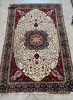 Old Maroon and Beige Indian Accent Rug